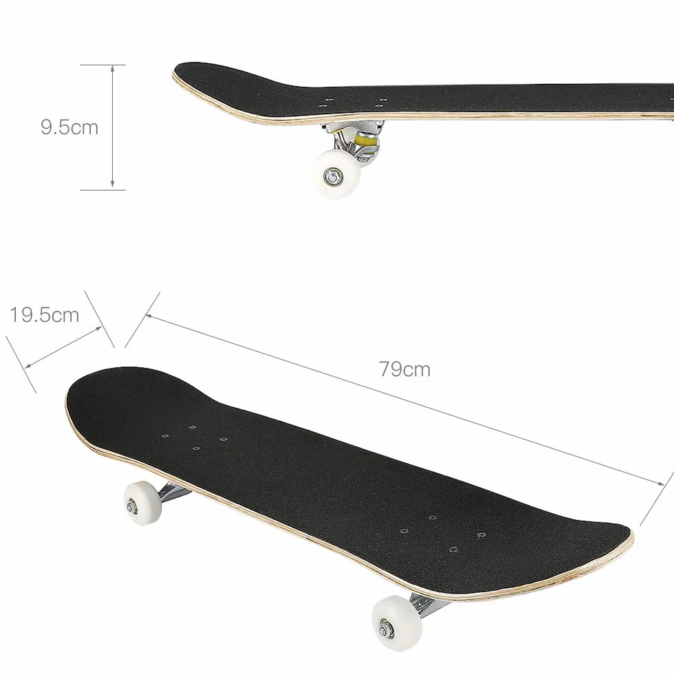 Skateboard Complet Double Kick Maple Deck Concave Cruiser pour Enfants Adolescents Adultes Débutants avec Outil en T