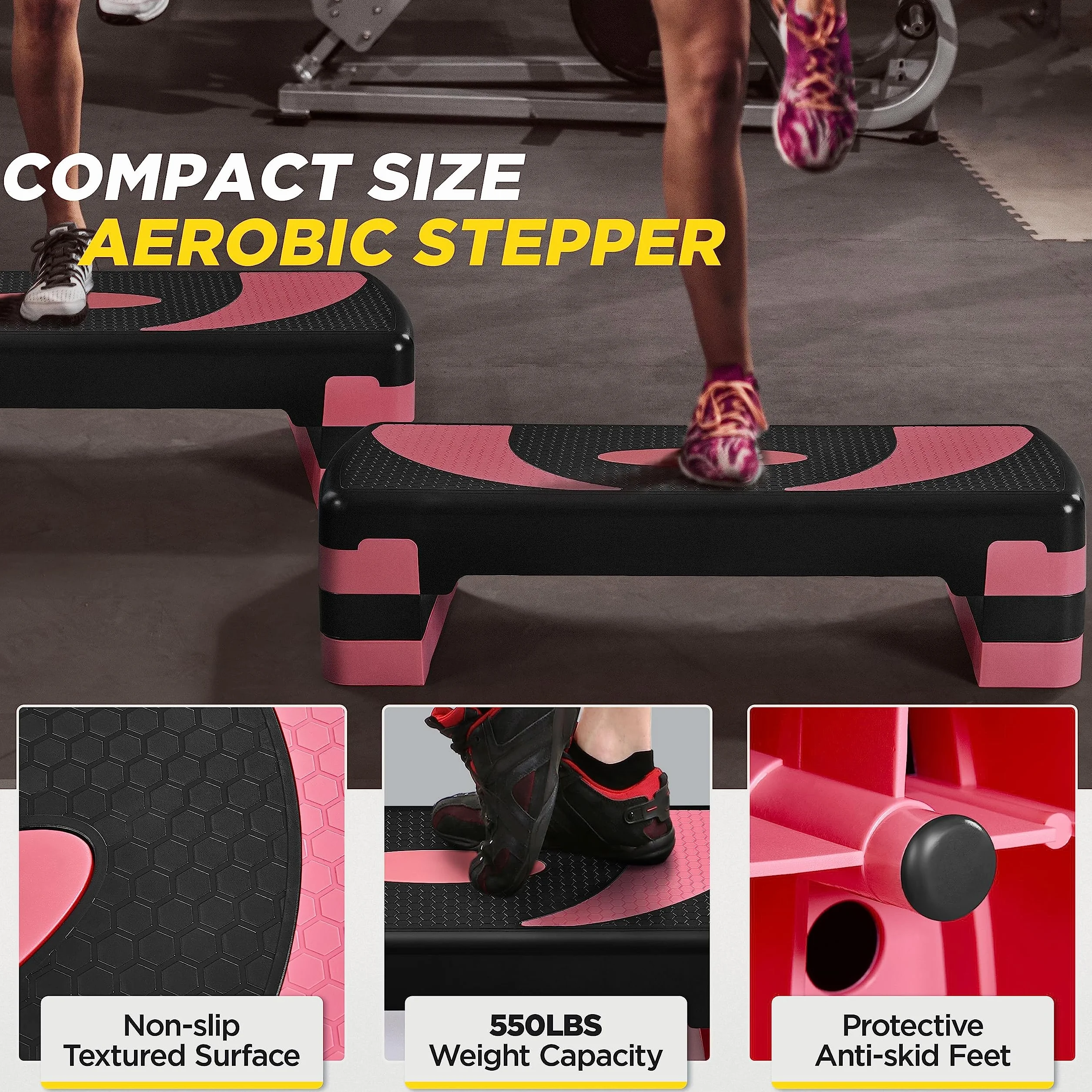 Yaheetech Stepper Aerobic Step Fitness Hauteur Ajustable 10,5/15/20 cm Antidérapant Maison Salle de Gym