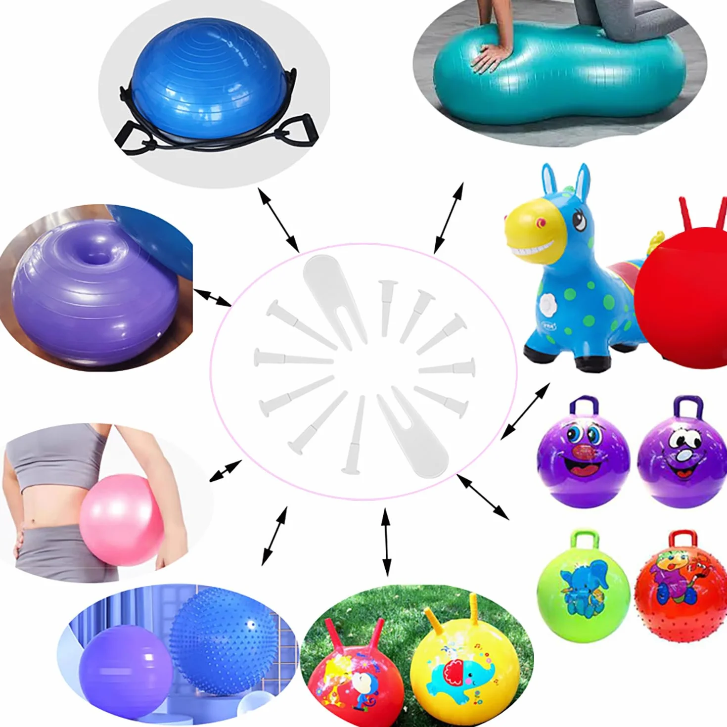 Kit de Remplacement de Bouchon pour Ballon de Yoga, 12 Pièces, avec Adaptateur de Prise d'Air et Outil de Retrait