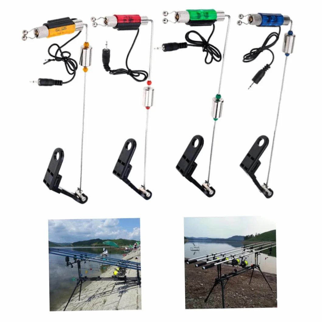 Lot de 4 indicateurs de touche lumineux pour pêche à la carpe avec poignée rigide