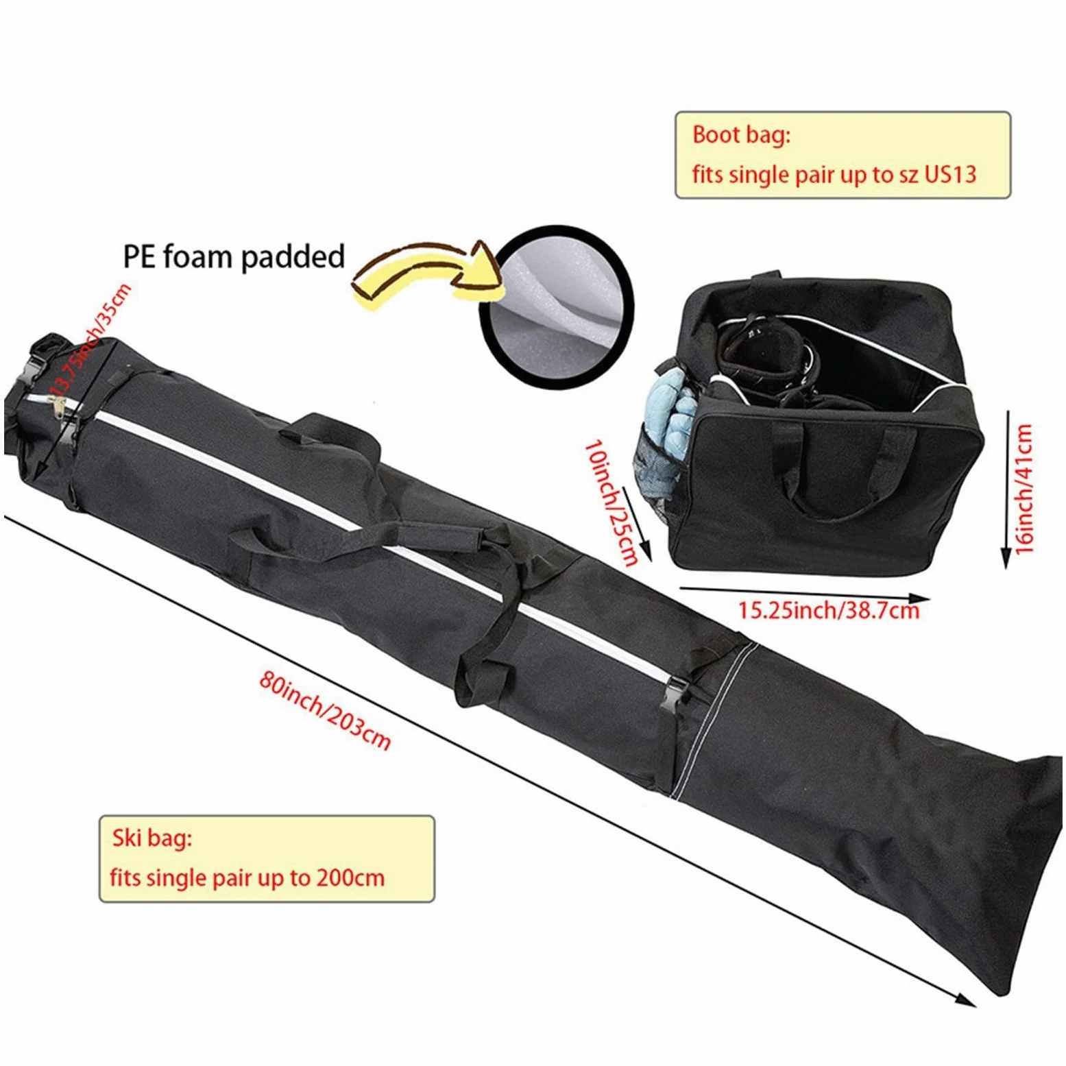 Housse de ski Sac Organisateur Rembourré de Transport en Tissu Oxford | Sac De Ski Pour Passionnés Ados Adultes Protection Chaussures Objets De Contre