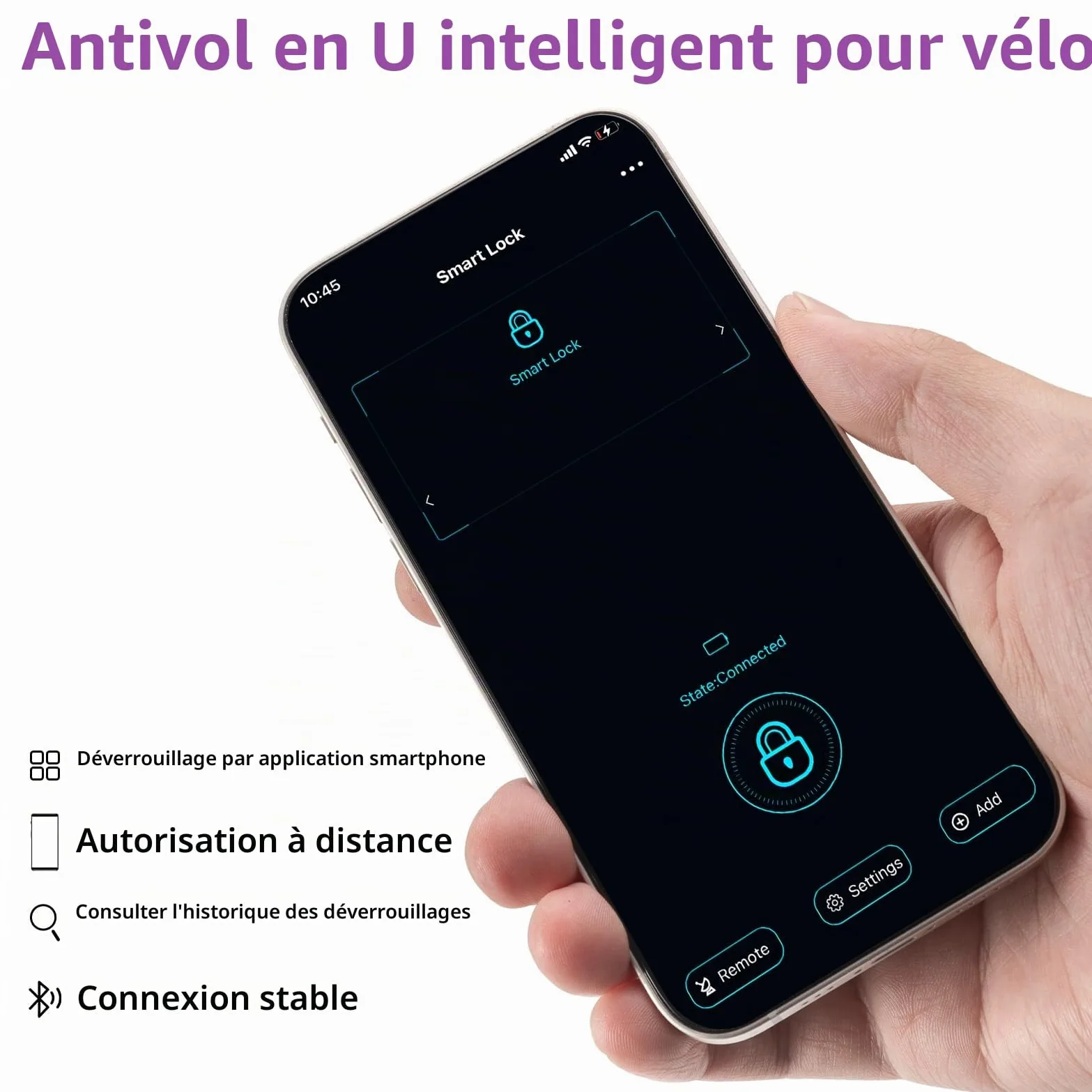 ROCKBROS Antivol à Empreinte Digitale, Étanche IP6 pour Vélo, Antivol à Clé Bluetooth, Recharge USB pour Vélo, Gravel, Scooter, Moto, Gym, Bureau, Maison