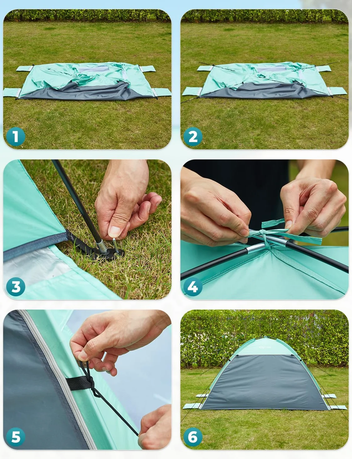 Glymnis Tente de plage, abri de plage pour 2-3 personnes, tente de plage avec double porte zippée, fenêtres ventilées, protection UPF 50+, pour plage, parc, pêche