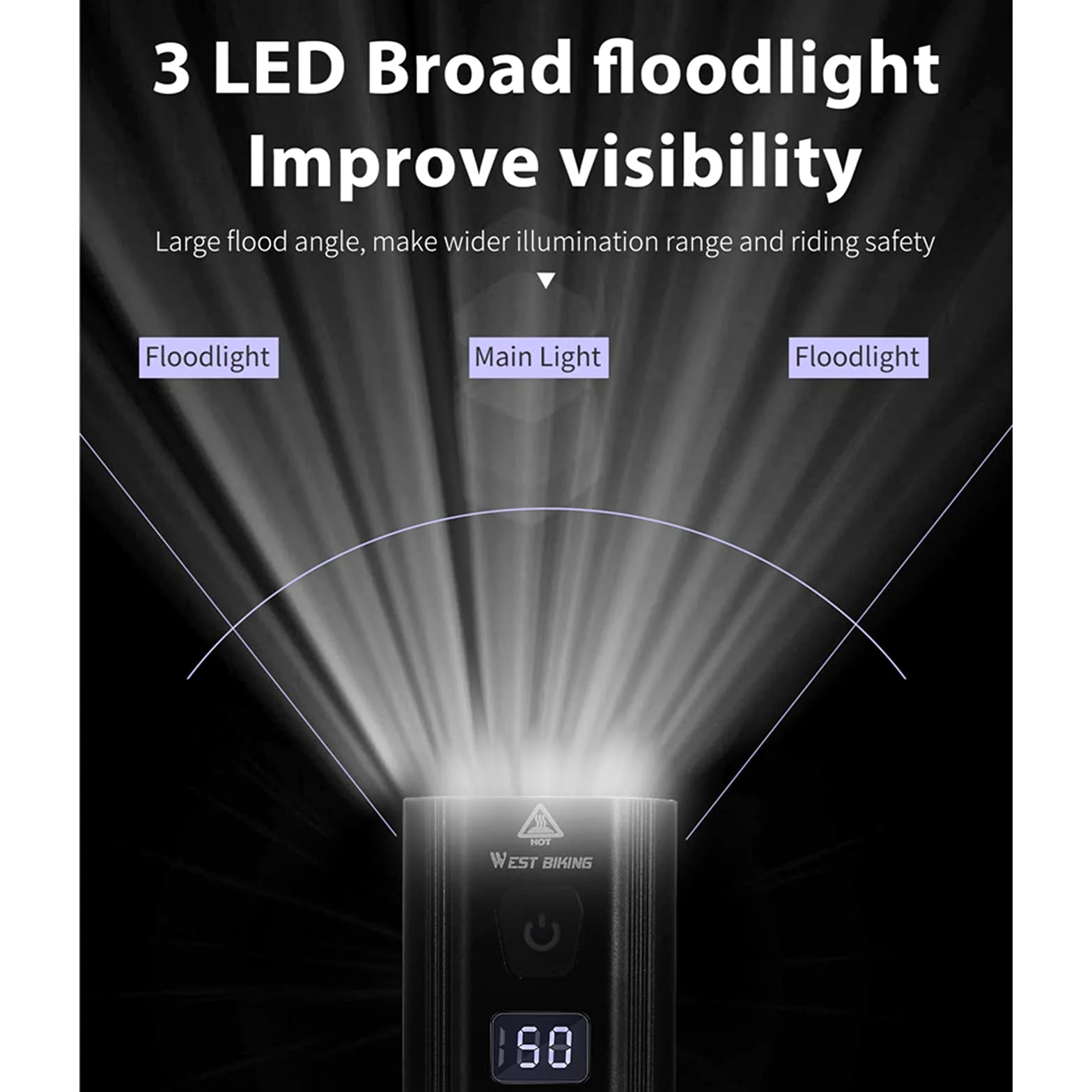 Lumière de Vélo 3 LED Affichage de la Batterie USB Phare Rechargeable Étanche Vélo Avant Lampe Batterie Externe