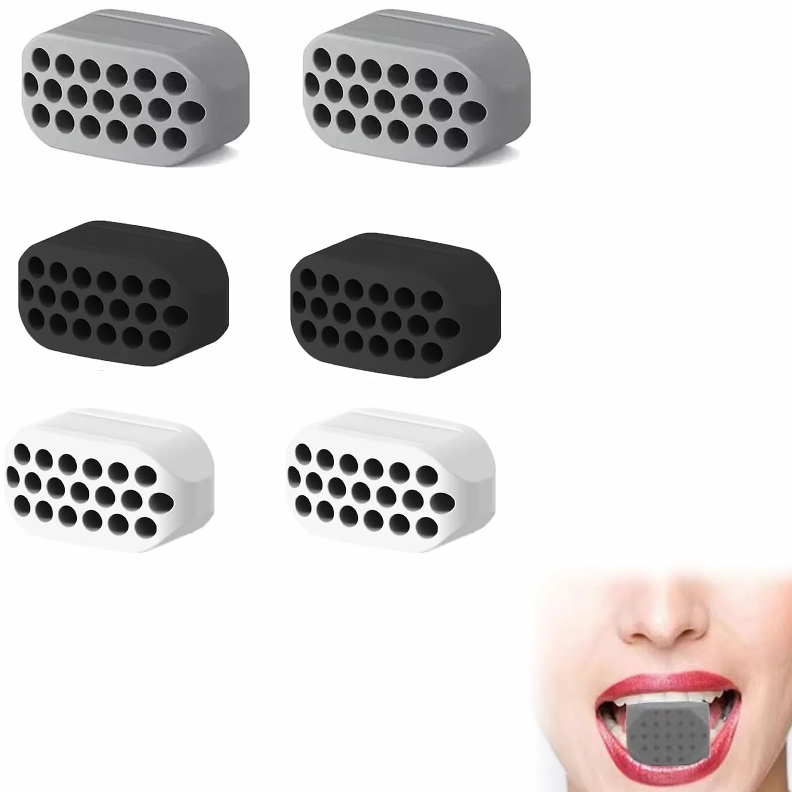 Jaw Trainer Hommes Femmes, 6 Pièces Silicone Gomme Machoire Musculation, Jawline Exercice Double Menton