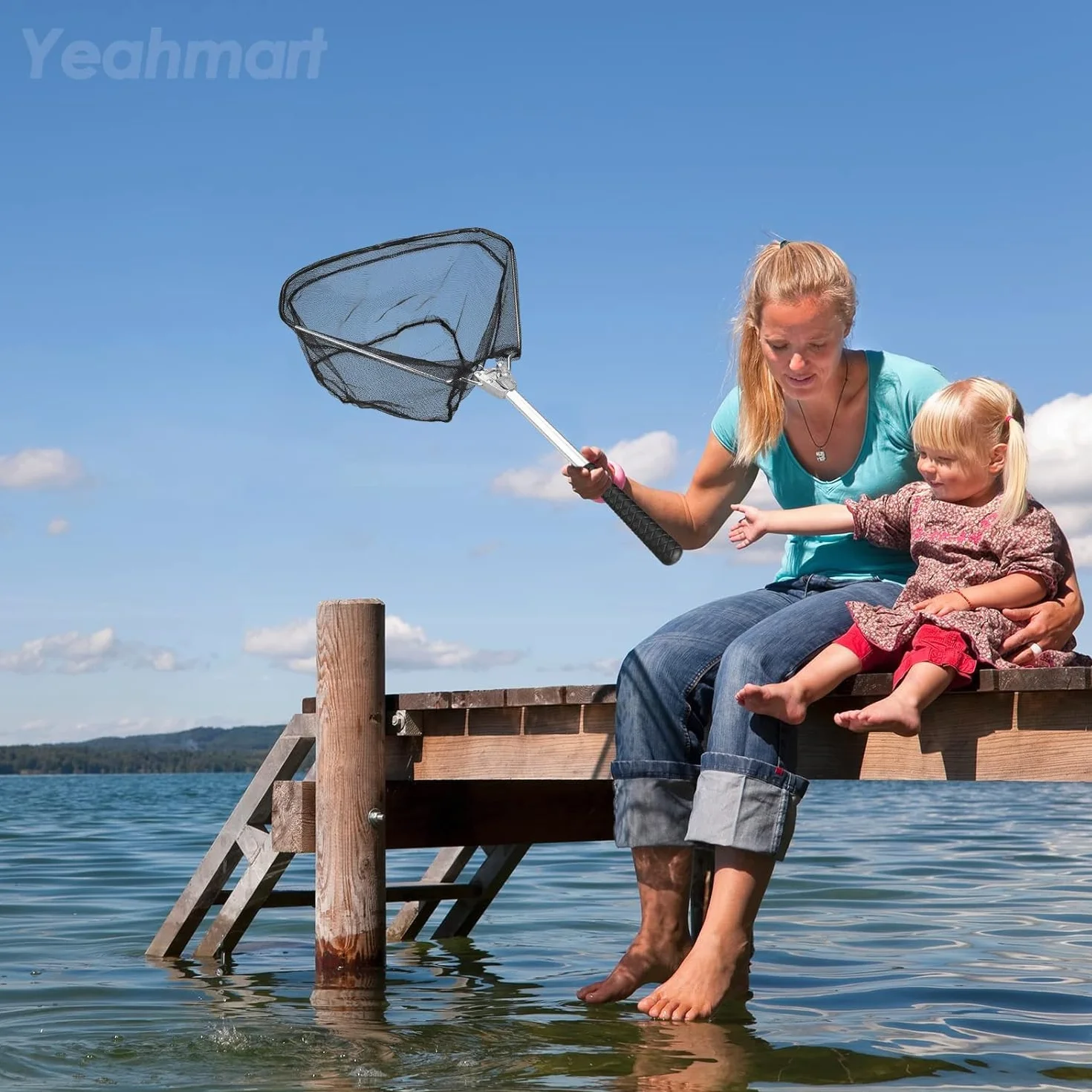 Filet de pêche pliable noir 51 cm - Épuisette pour adultes et enfants, atterrissage pour saumon et poisson-chat