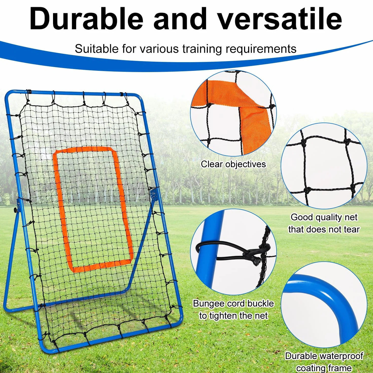 Filet de Rebond Volley-Ball 180x110cm Réglable 5 Angles Entraînement PE