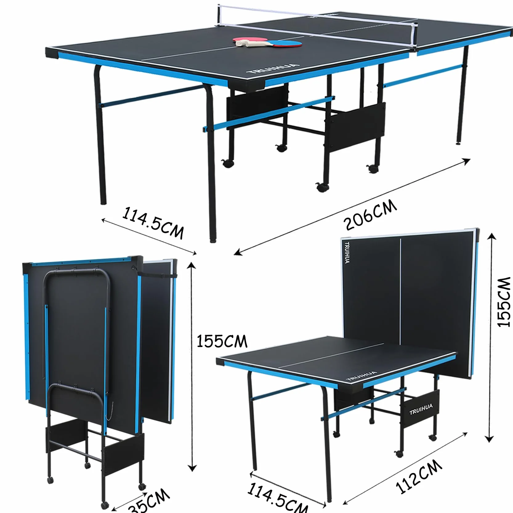 Table de Ping-Pong Pliable 7FT 210x117x76 cm avec Raquettes et Filet Intérieur Extérieur Enfant