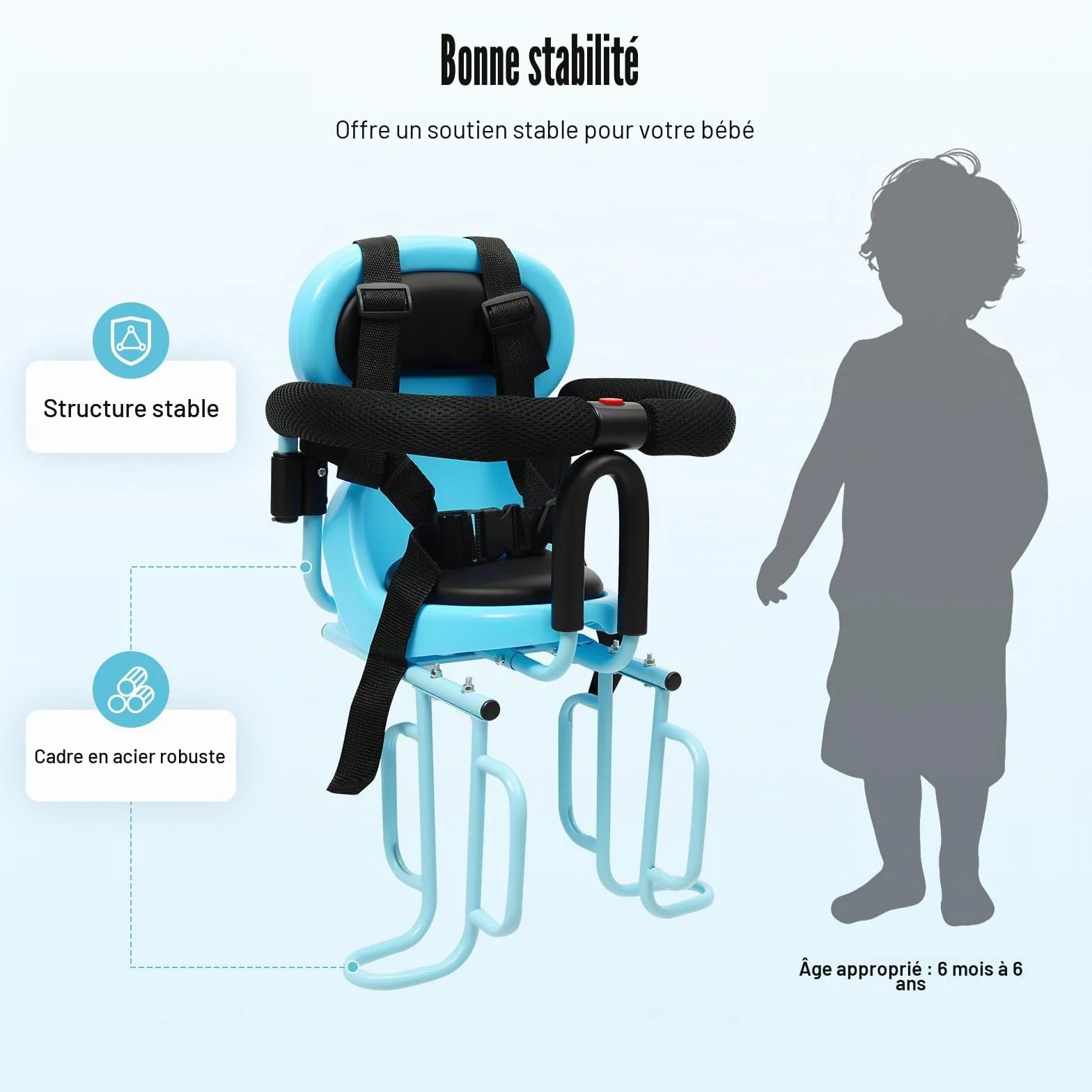Siège de vélo enfant avec pédale et barre de sécurité arrière 6 mois à 6 ans