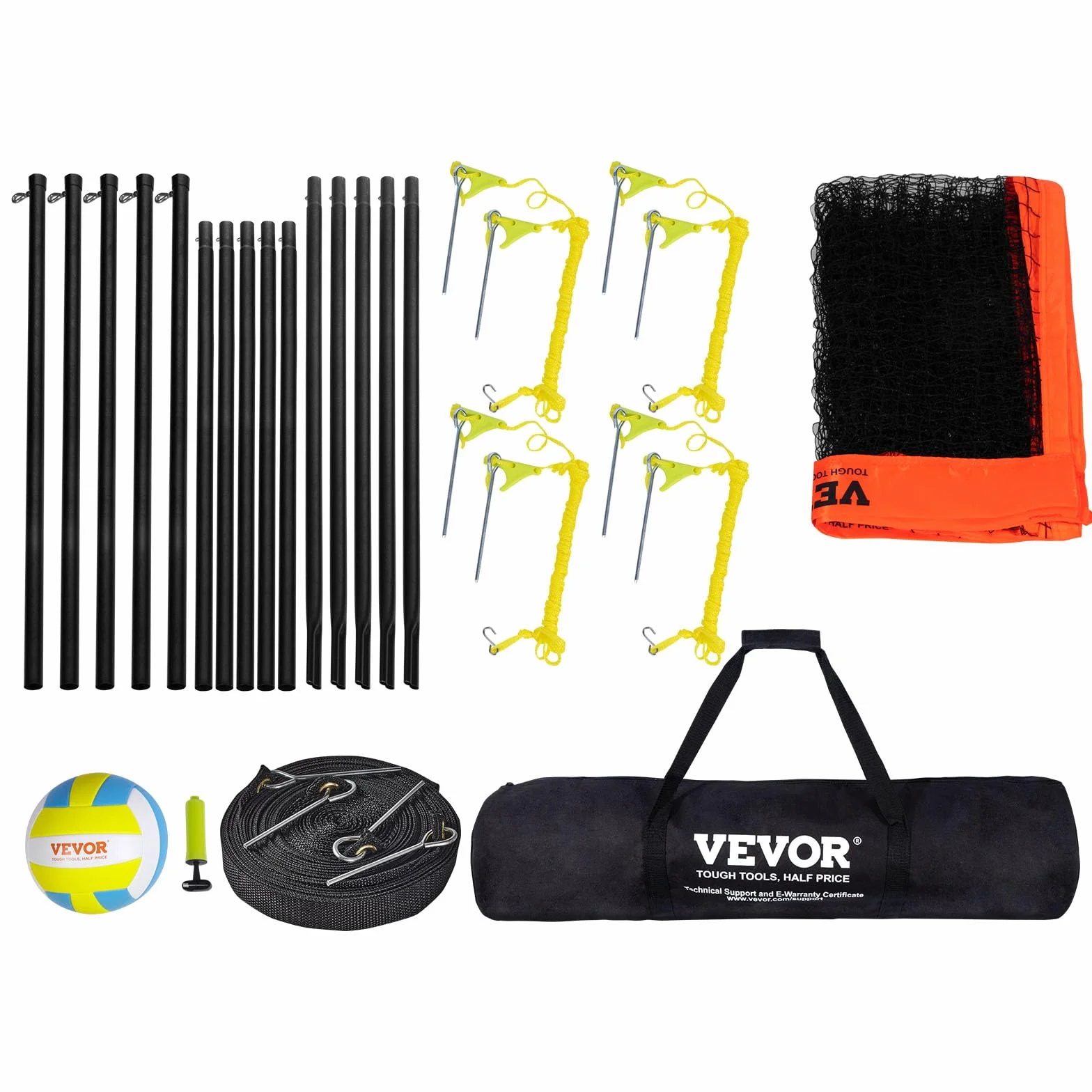 VEVOR Filet de Volleyball 4 Carrés, Ensemble de Filet de Badminton Réglable, Portable avec Sac de Transport