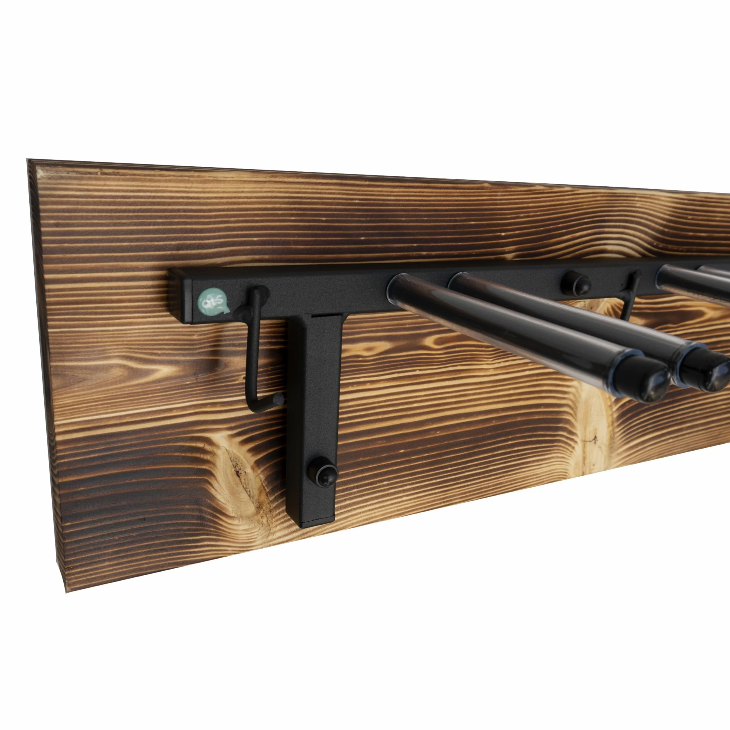 QLS Support mural pour skis S3 pour 4 paires de 83 cm en acier et bois avec crochets en bois pour bâtons de marche nordique, randonnée et ski