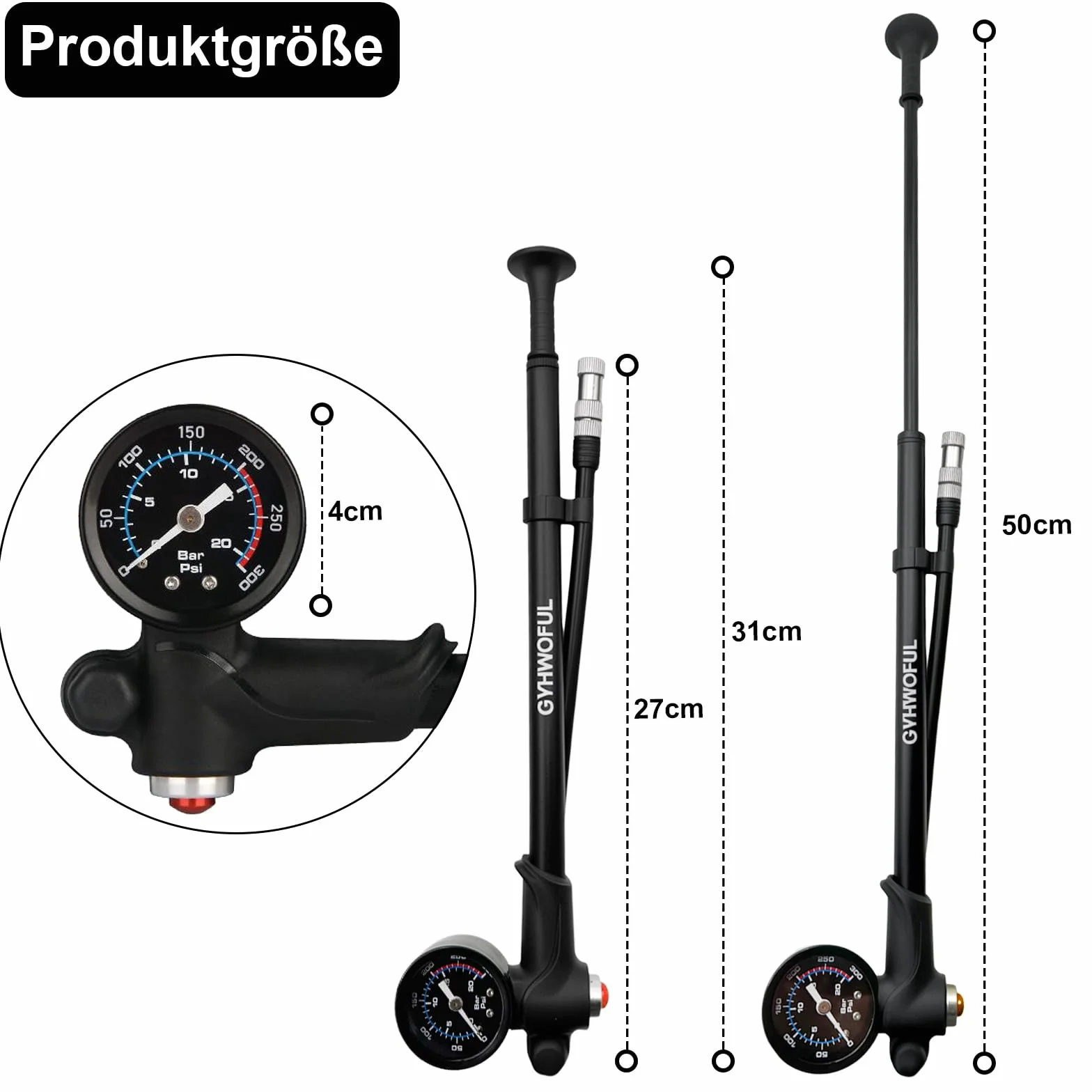 Pompe Haute Pression VTT 3 en 1 300 PSI – Pompe à Fourche, Suspension Arrière et Pneus avec Manomètre