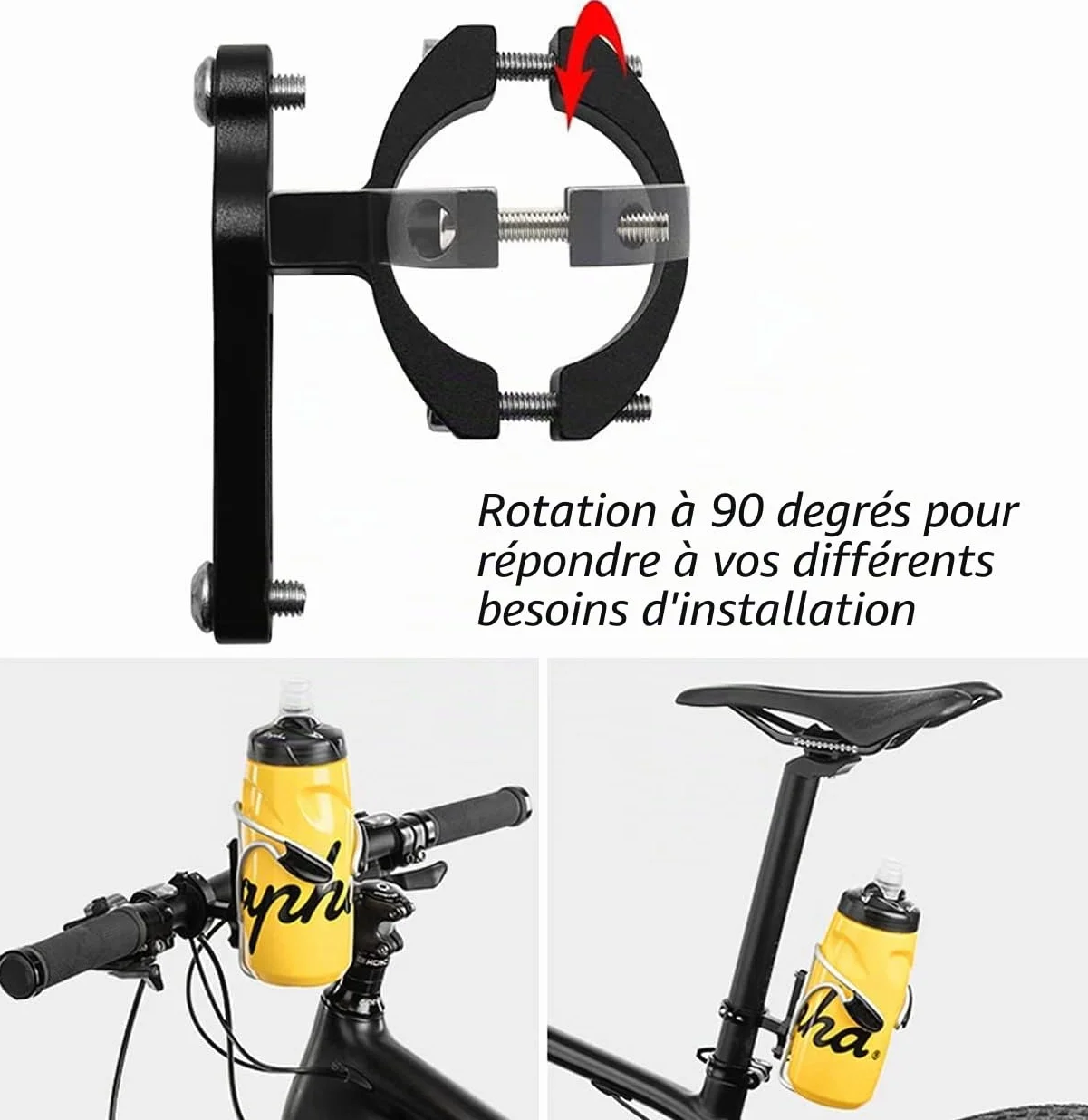 PLATTBK Adaptateur Porte Bidon Velo, Support Porte Gourde VTT Alliage Aluminium, Porte Bouteille Pince Guidon