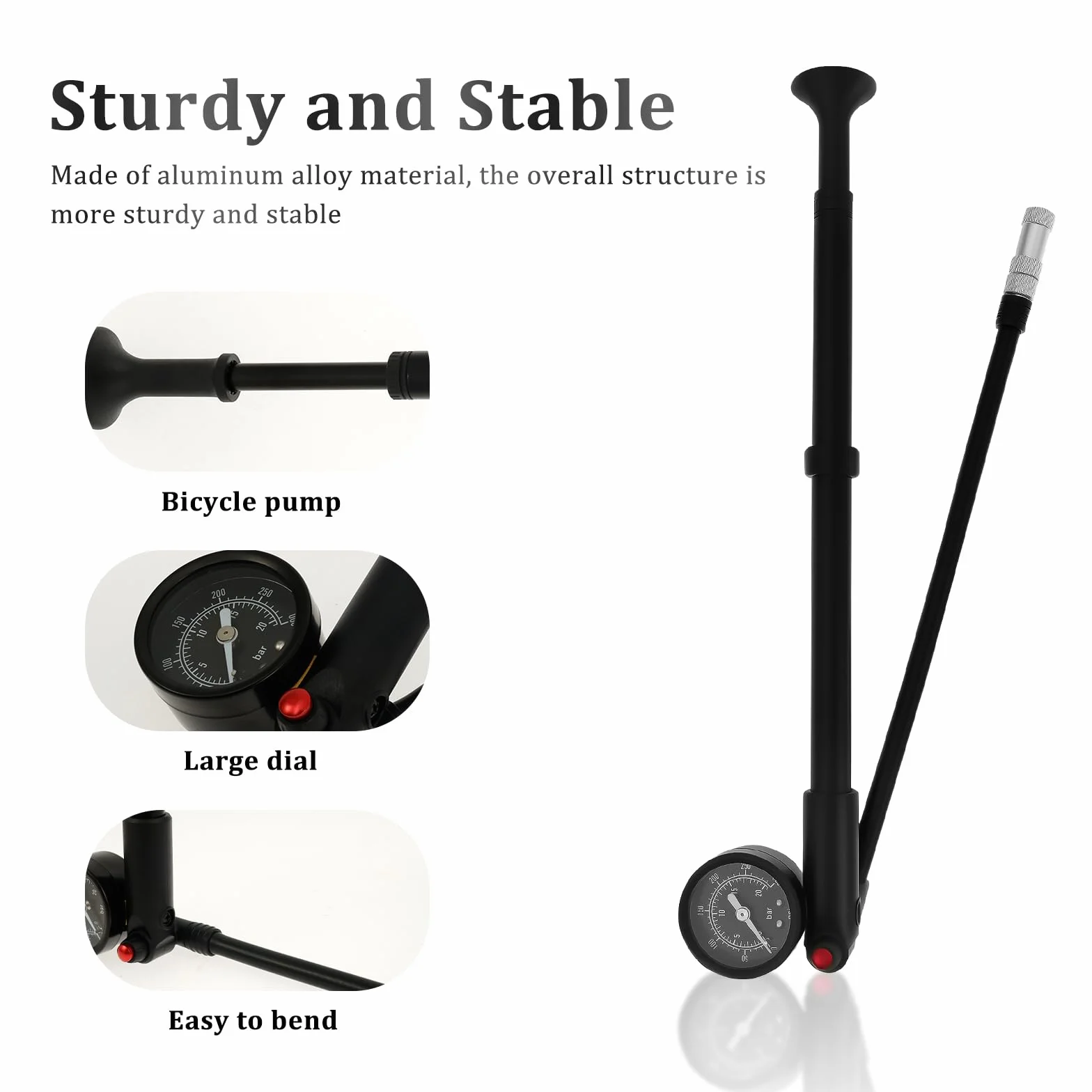 Pompe à Amortisseur 300 PSI avec manomètre, Tuyau Rotatif 360°, Mini Pompe à Fourche Suspension Vélo Moto