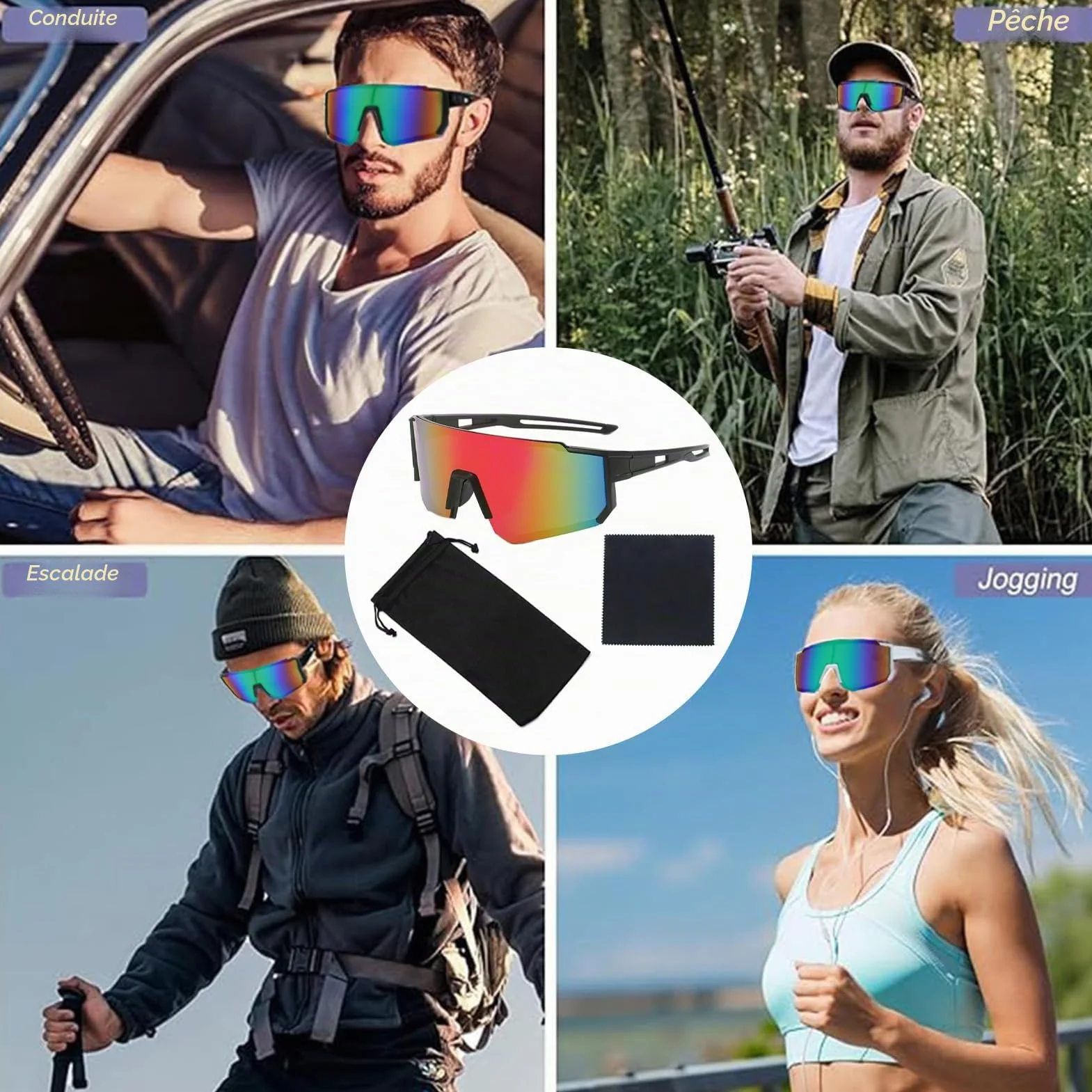 Lunettes de soleil polarisées UV400 cyclisme sport coupe-vent lot 5