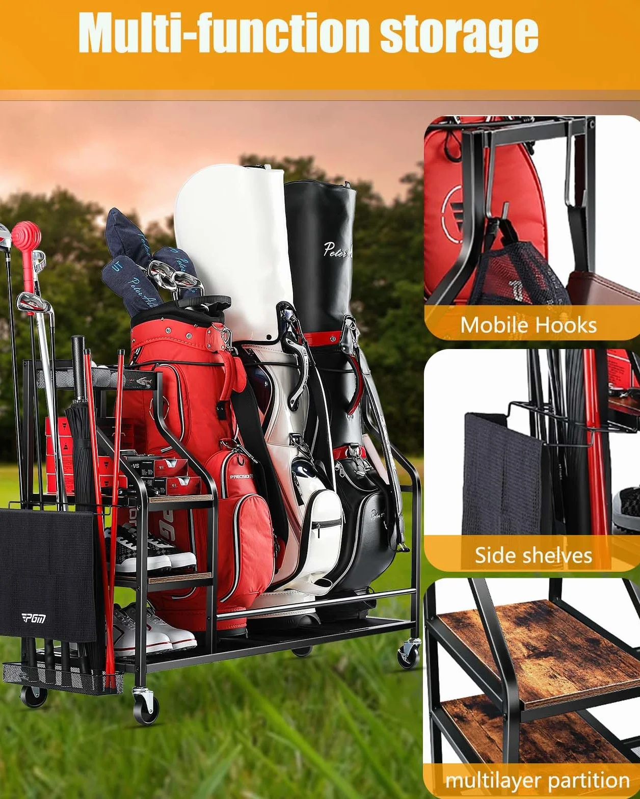 EXTCCT Organiseur de sacs de golf avec roulettes pour accessoires et clubs