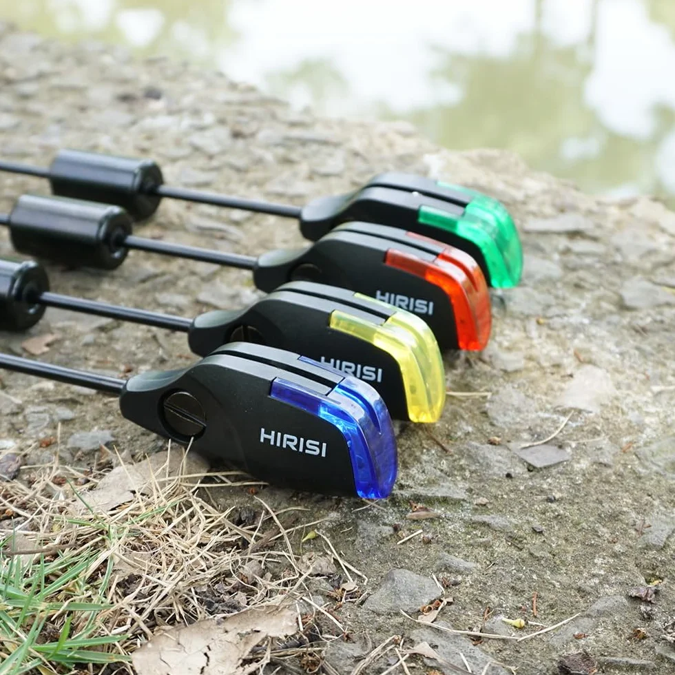 Hirisi Lot de 4 detecteur de Touche Peche Carpe Siège de Base Amovible pour indicateur de Morsure alarmes pêche Carpe lumière LED Rouge/Jaune/Bleu/Vert