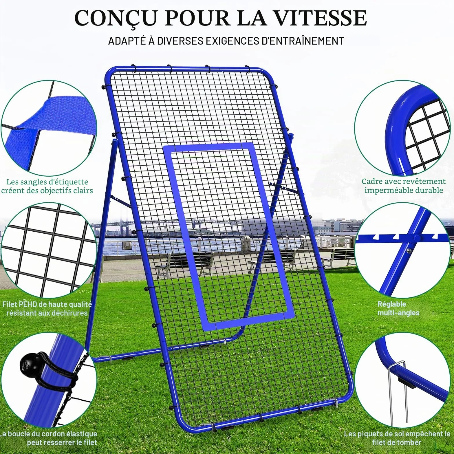 Filet de Rebond Volley-Ball Football 2,1 x 1,2 m réglable Portable pour Enfants Adolescents
