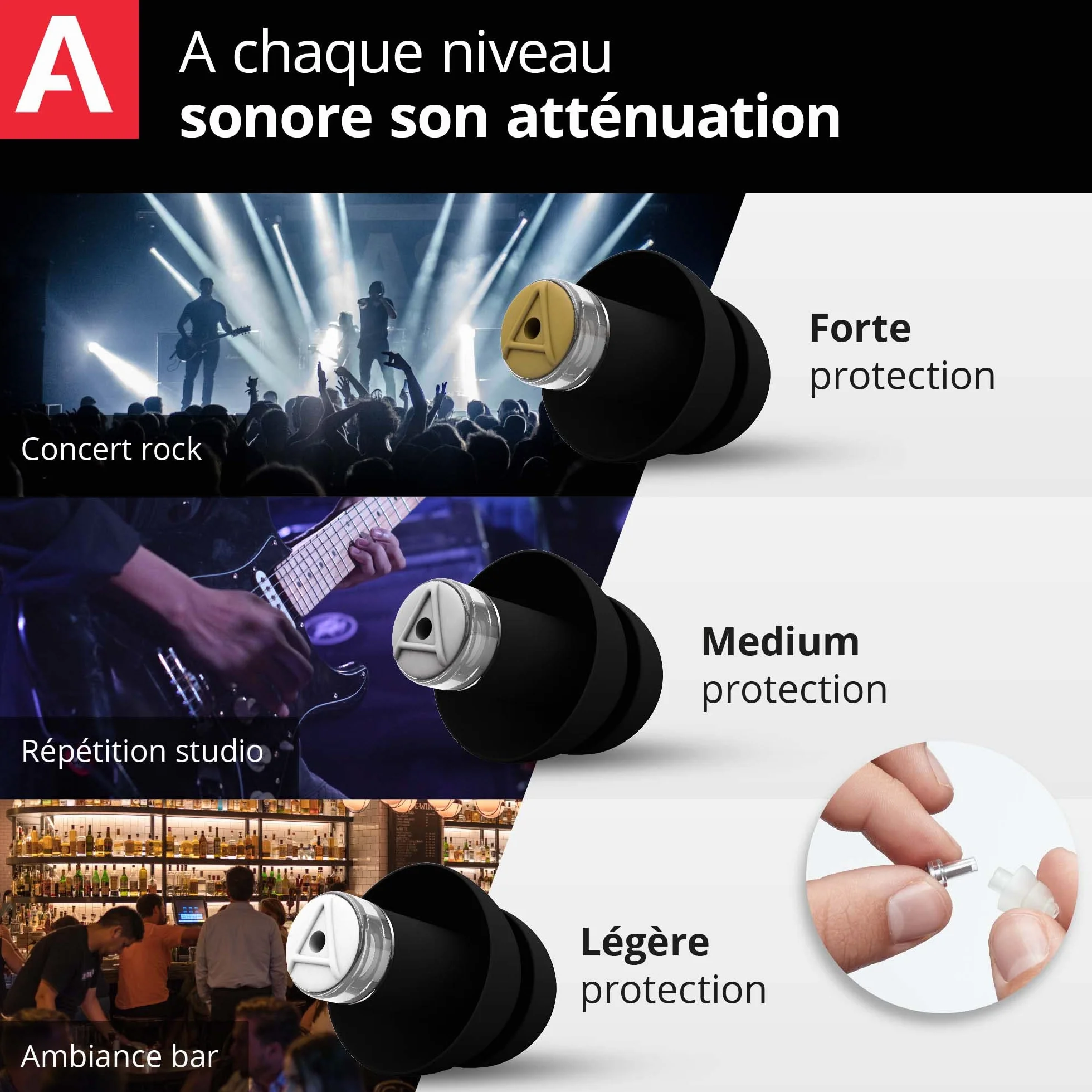 Alpine MusicSafe Pro Bouchons d'oreilles pour musiciens - Haute fidélité, 3 jeux de Filtres interchangeables, Hypoallergénique