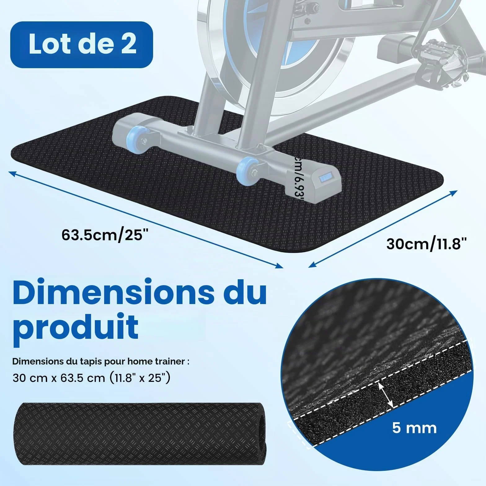 Tapis Fitness Protection Sol Double Face Silicone Anti Bruit Vibration 30x63.5 Cm Lot De 2