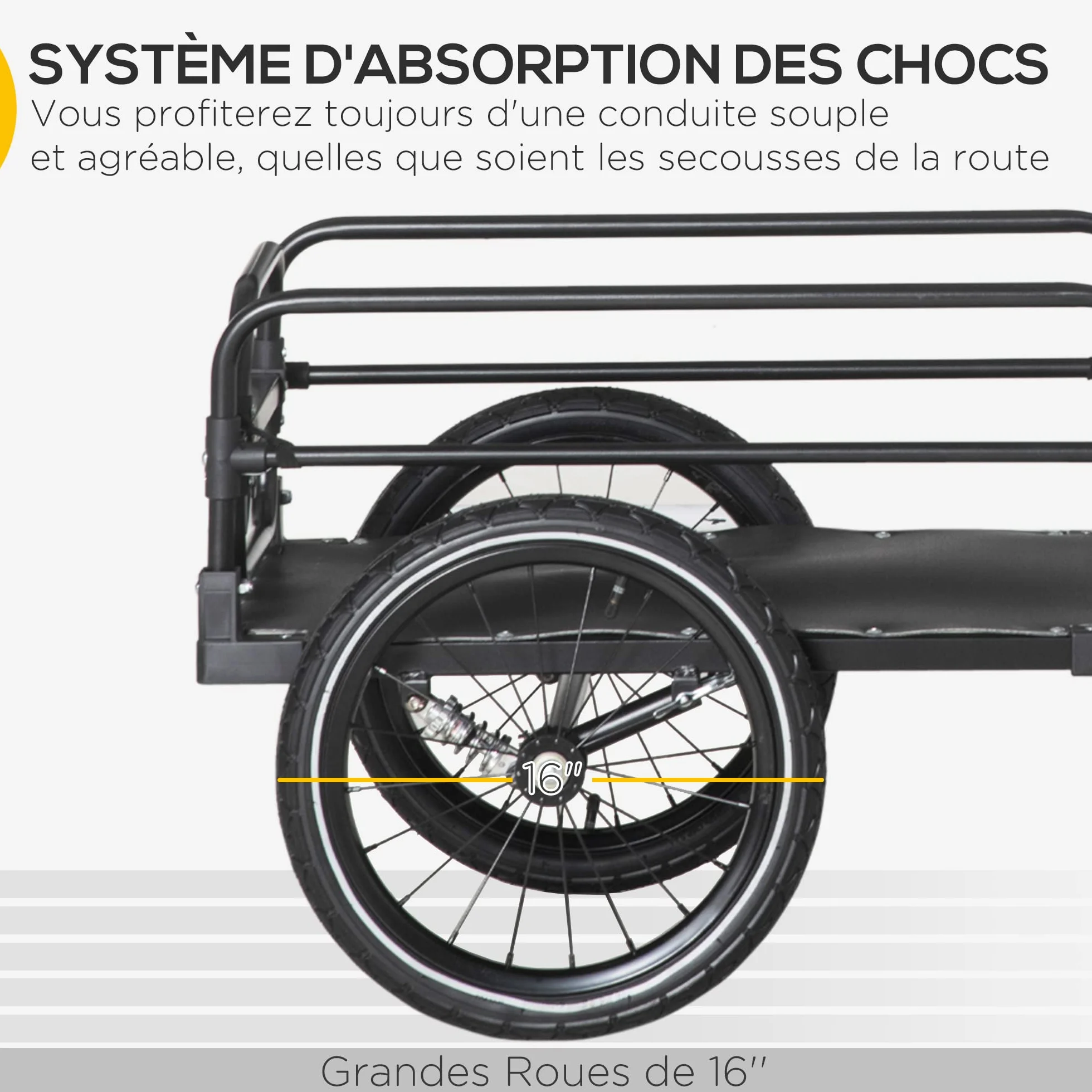 HOMCOM Remorque Pliable pour Vélo en Acier Roues 16 Pouces Charge 40 kg