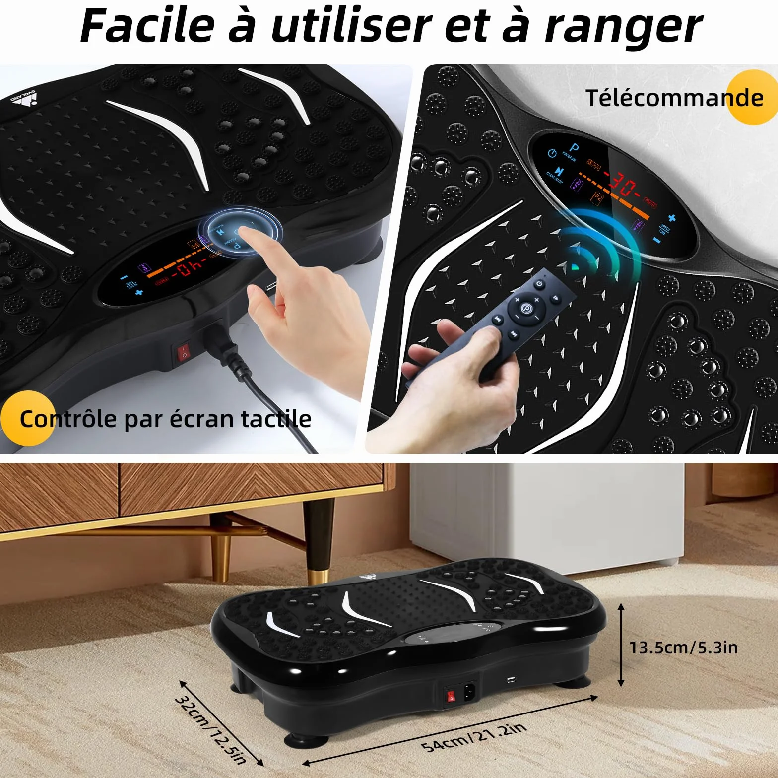 EVOLAND Plateforme vibrante oscillante 99 Niveaux d'intensité Haut-Parleur Bluetooth