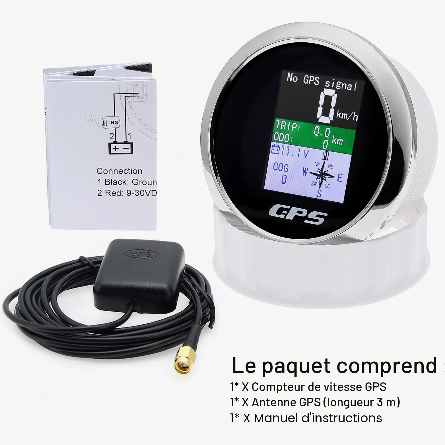 Compteur de vitesse et compteur de vitesse GPS numérique 85 mm avec compteur kilométrique, étanche IP67 pour voiture, bateau, yacht - 12 V/24 V