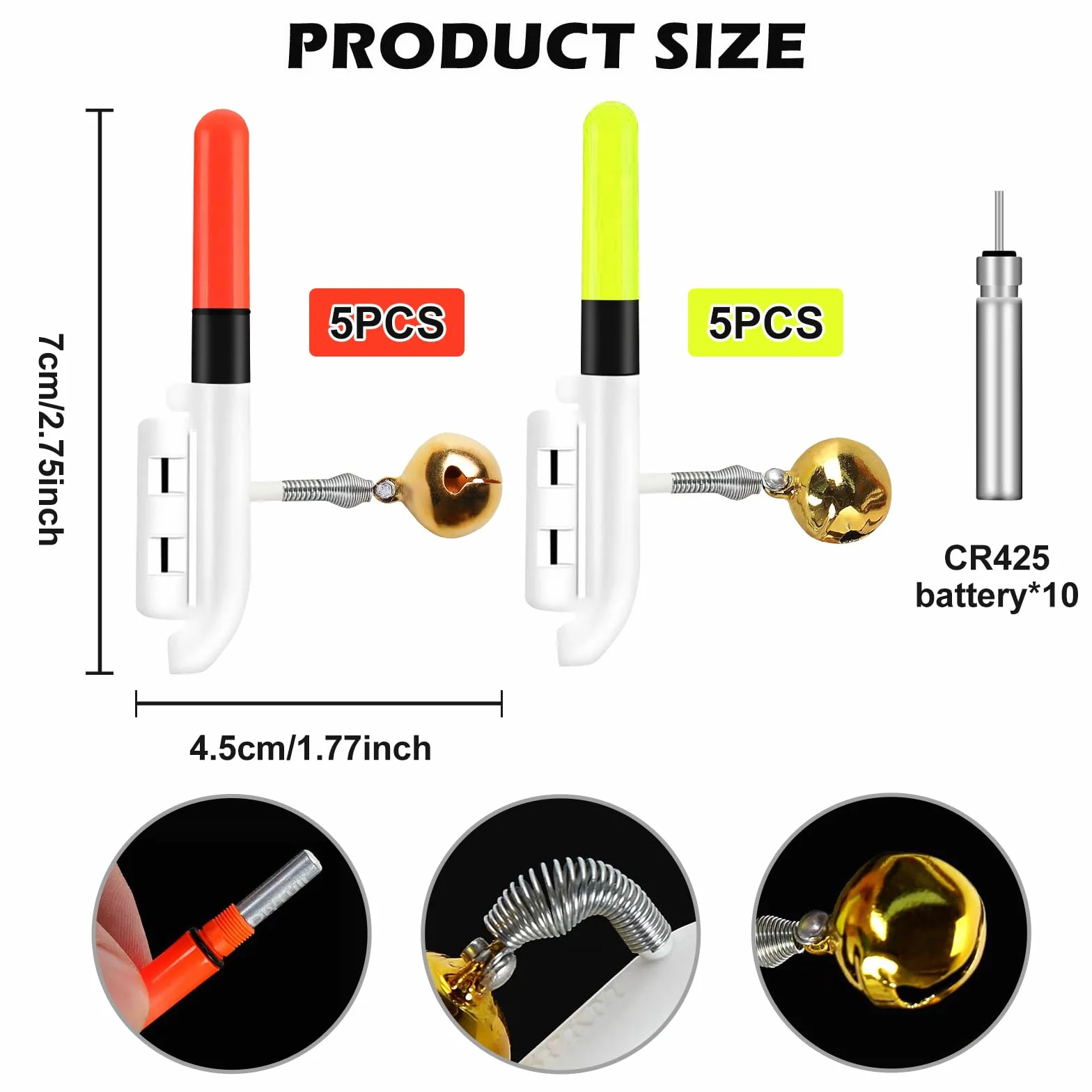Lot De 10 Détecteurs De Touche Électroniques Pour La Pêch, Détecteurs De Touche De Pêche Électroniques, Detecteur De Touche Peche Avec Indicateur Lumineux Led, Facile À Fixer Pour La Pêche ,Vert/Rouge