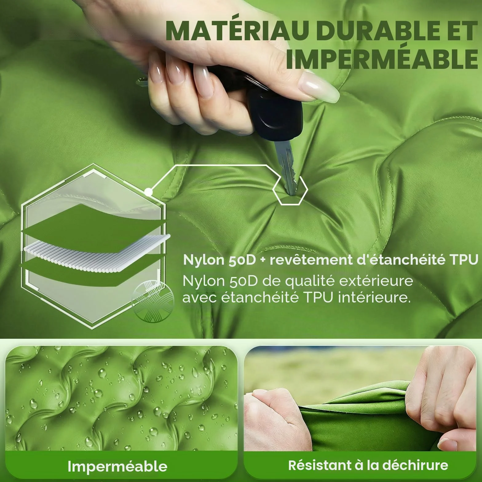 JATEKA Matelas Gonflable 1 Place 83cm Ultra Léger avec Oreiller Pompe à Pied Résistant à l'eau Bleu Verdâtre