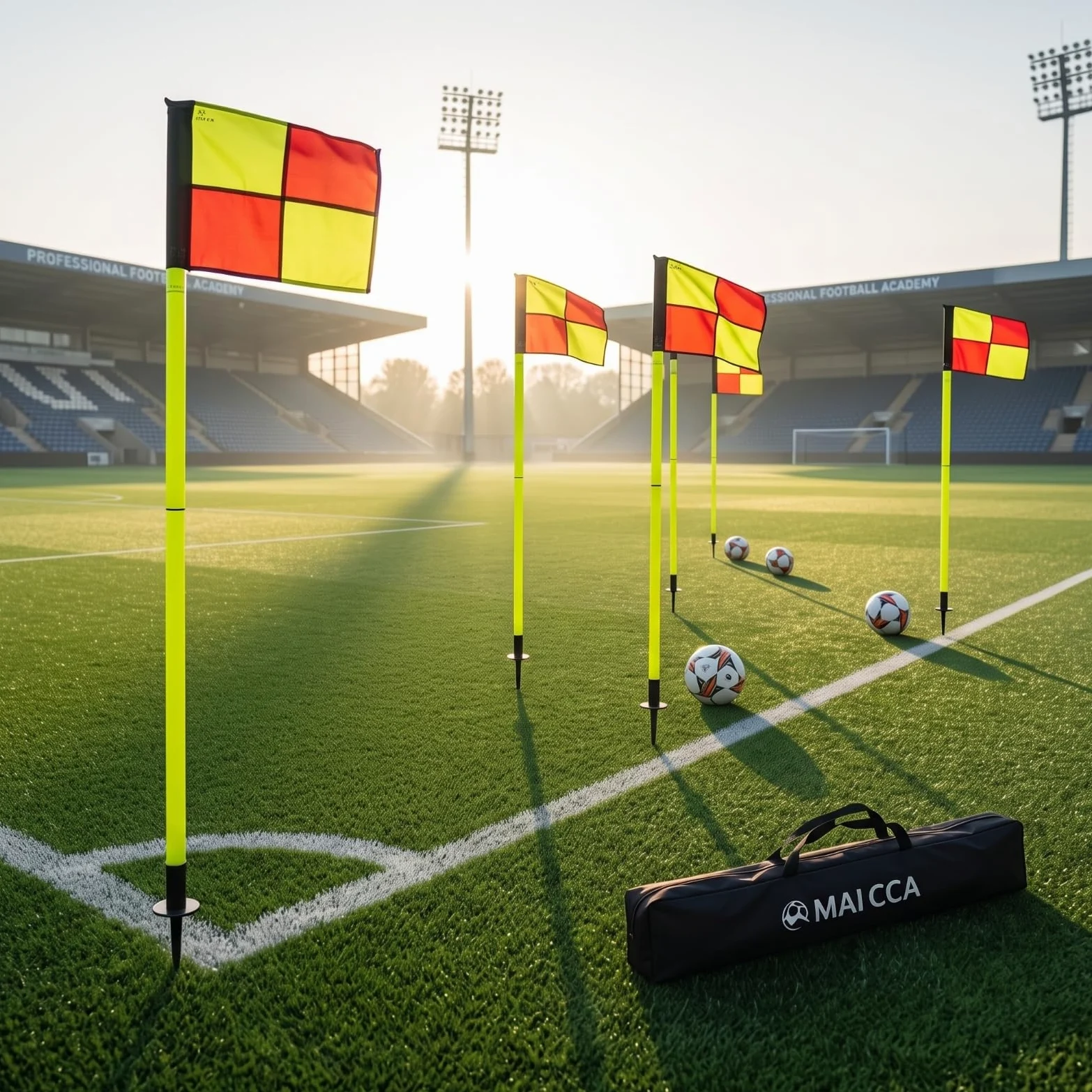Colcolo Marqueurs D Entraînement Football Ensemble Délimitation Poteaux Drapeaux Repères Terrain PVC Métal Pointe Terre Base Stable Sac Inclus Adaptés à Séances de Club Arbitrage Événements Sportifs