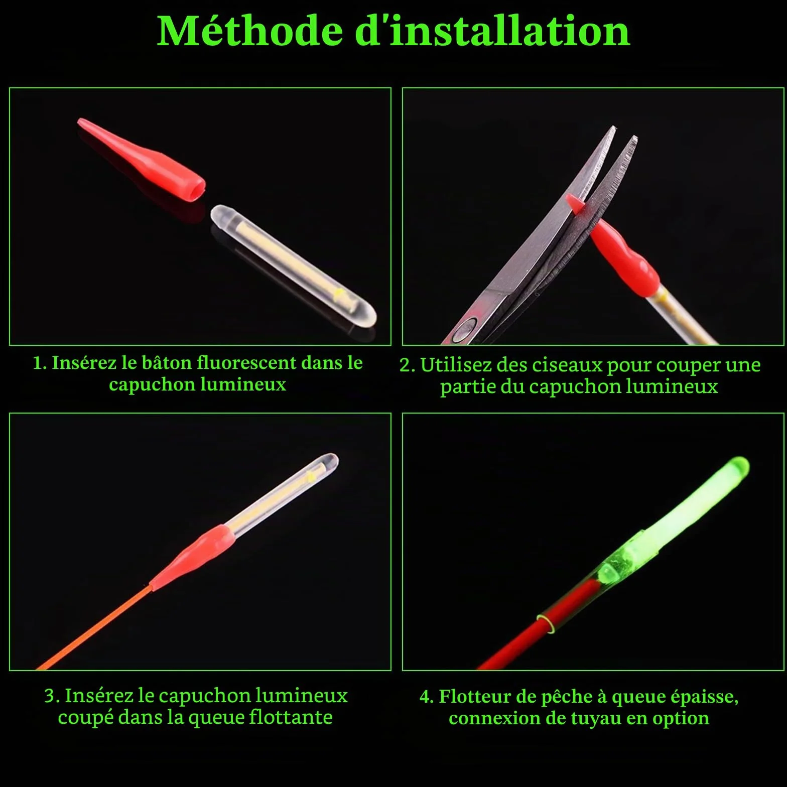 50 Pièces Lumière de Pêche de Nuit,4.5 x 37.5 mm Starlight Peche pour Pêche de Nuit,Vert Bâtons Lumineux pour Canne à Pêche,Glow Stick Pêche de Nuit
