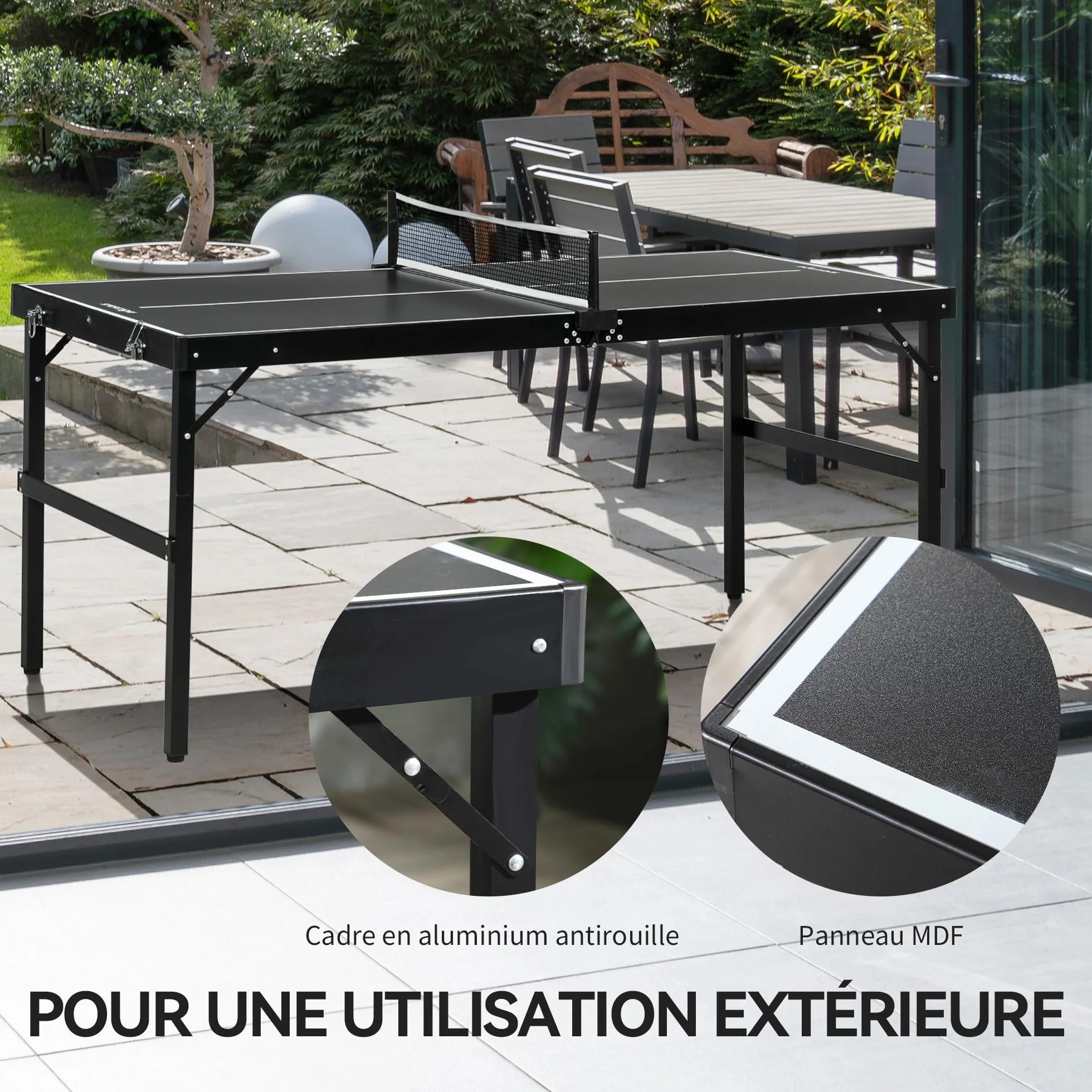 SPORTNOW Mini Table de ping-pong pliable avec filet, balles, poignée 152x76x72 cm Noir
