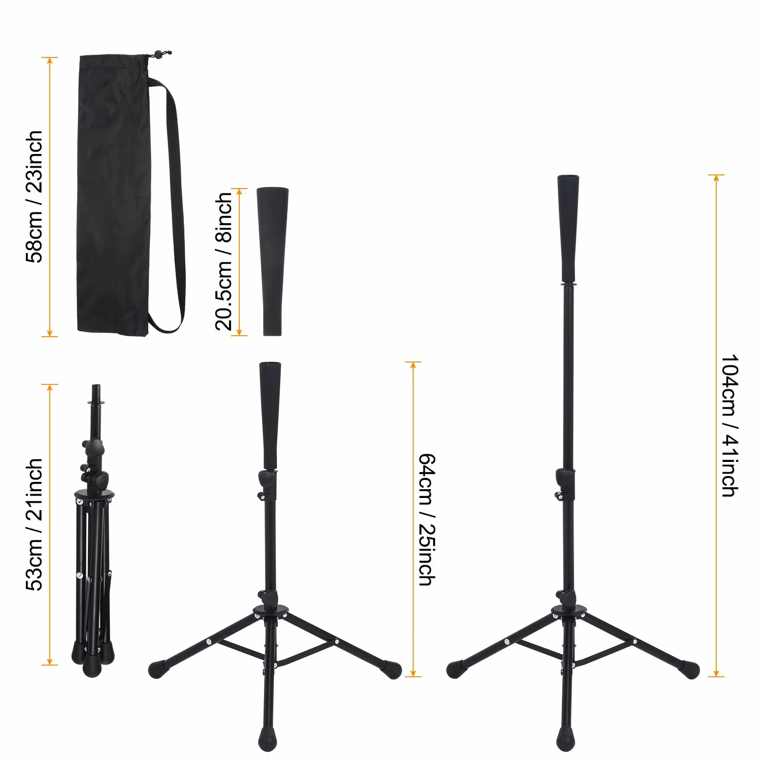 PATIKIL Voyage Baseball Batting Tee Portable Réglable Hauteur 25" à 41" Trépied Softball Support Frapper Entraînement Noir