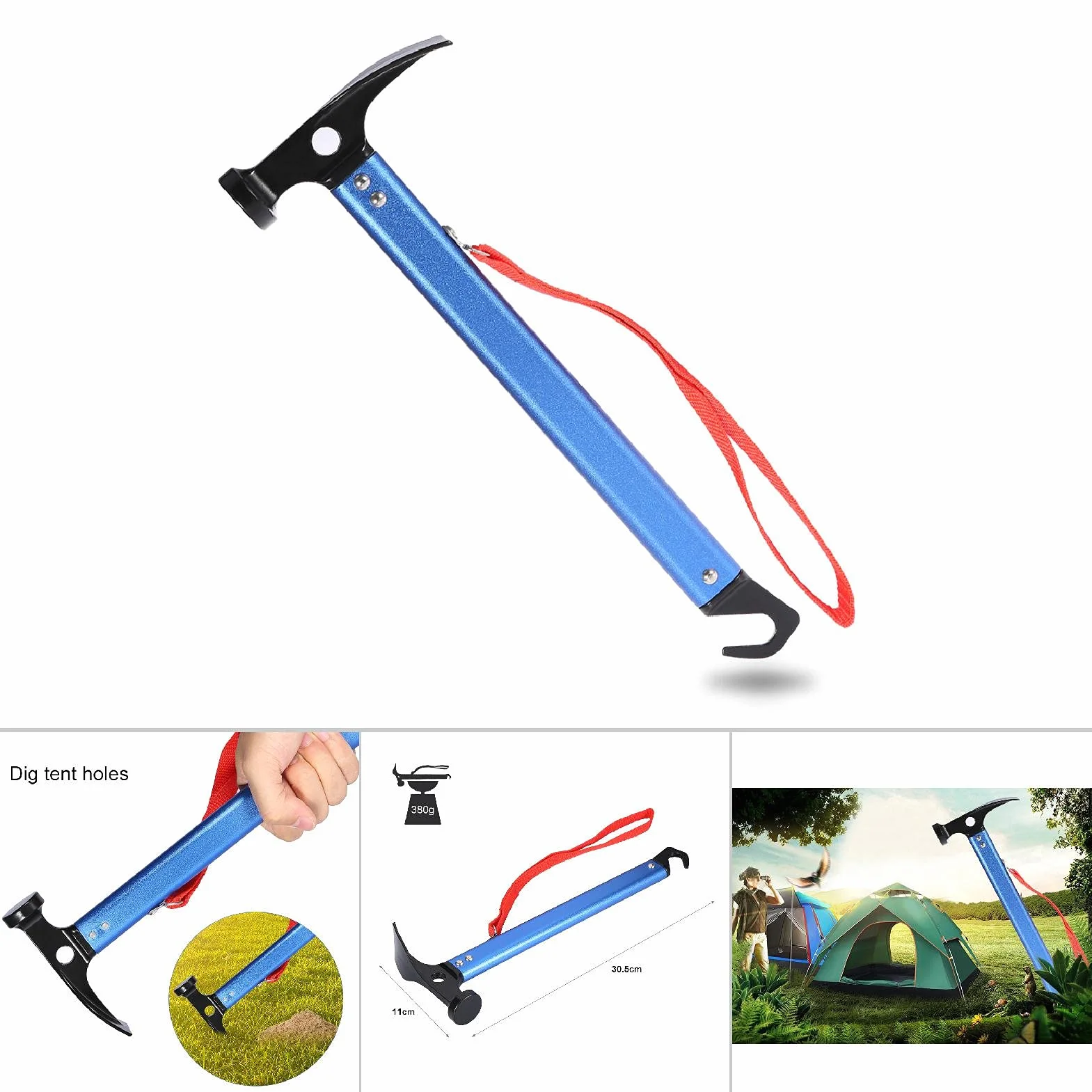 Yosoo Maillet Marteau Extracteur Piquet Tente Camping Randonnée Bleu