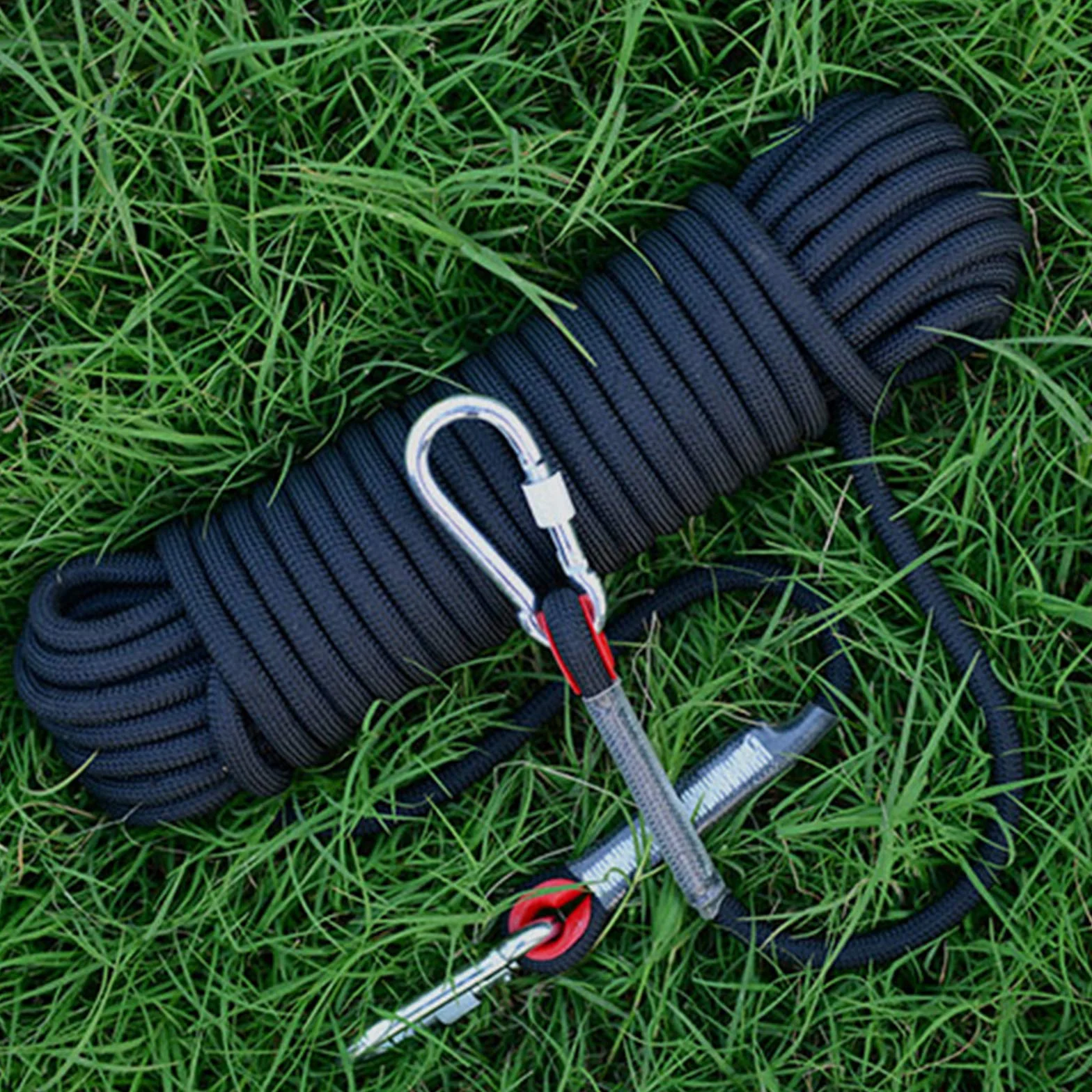 Corde d'escalade d'extérieur 10 m 8 mm nylon haute résistance mousquetons sécurité tressée