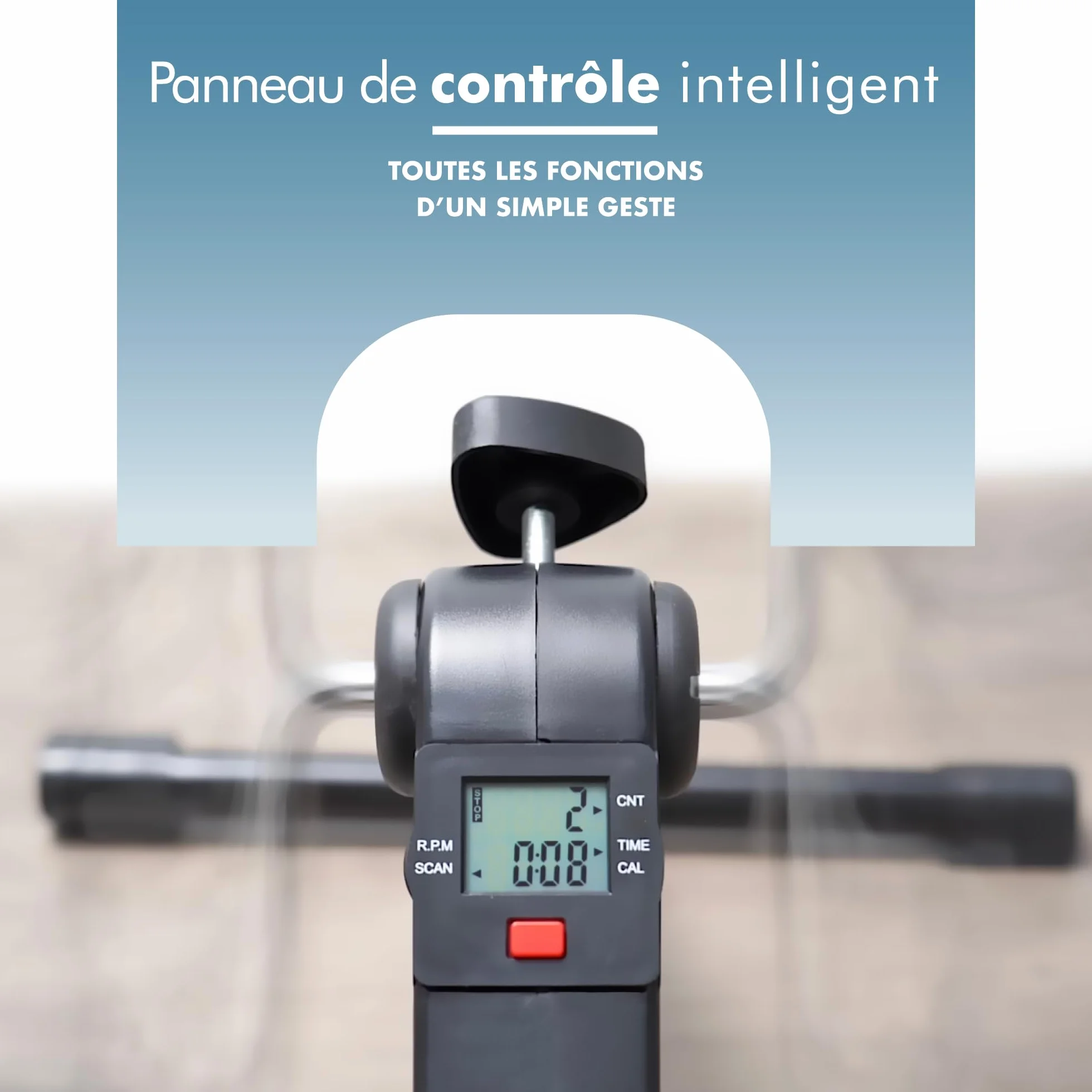 PORTENTUM Pedalier d’Appartement Senior Pliable Écran LCD 5 Fonctions Mini Velo Bras et Jambes Compact Résistance Réglable Design Portable