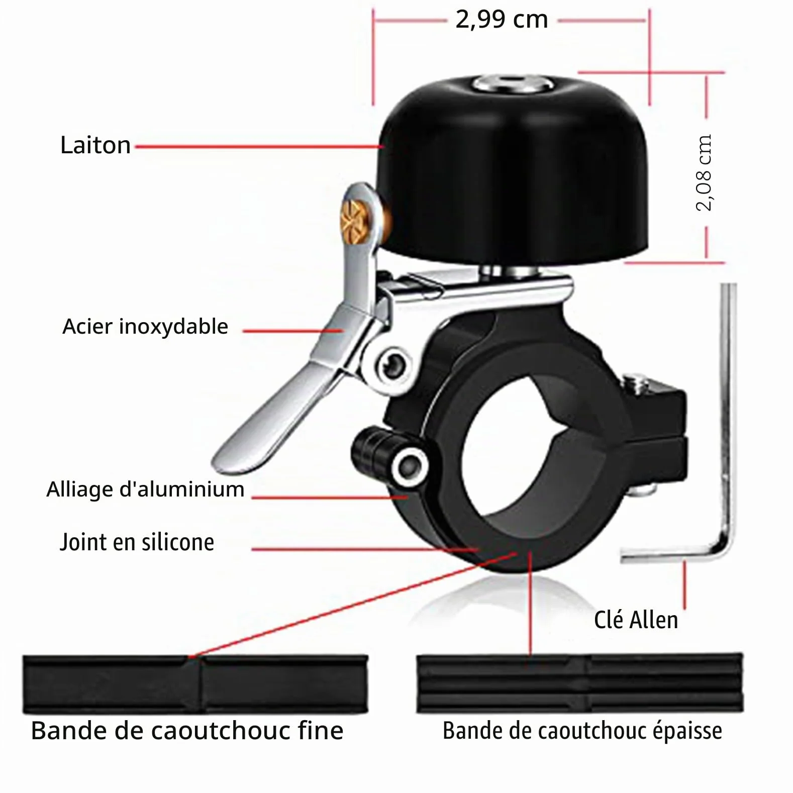 Sonnette de vélo en laiton 90dB pour guidon 22.2-31.8 mm Course VTT