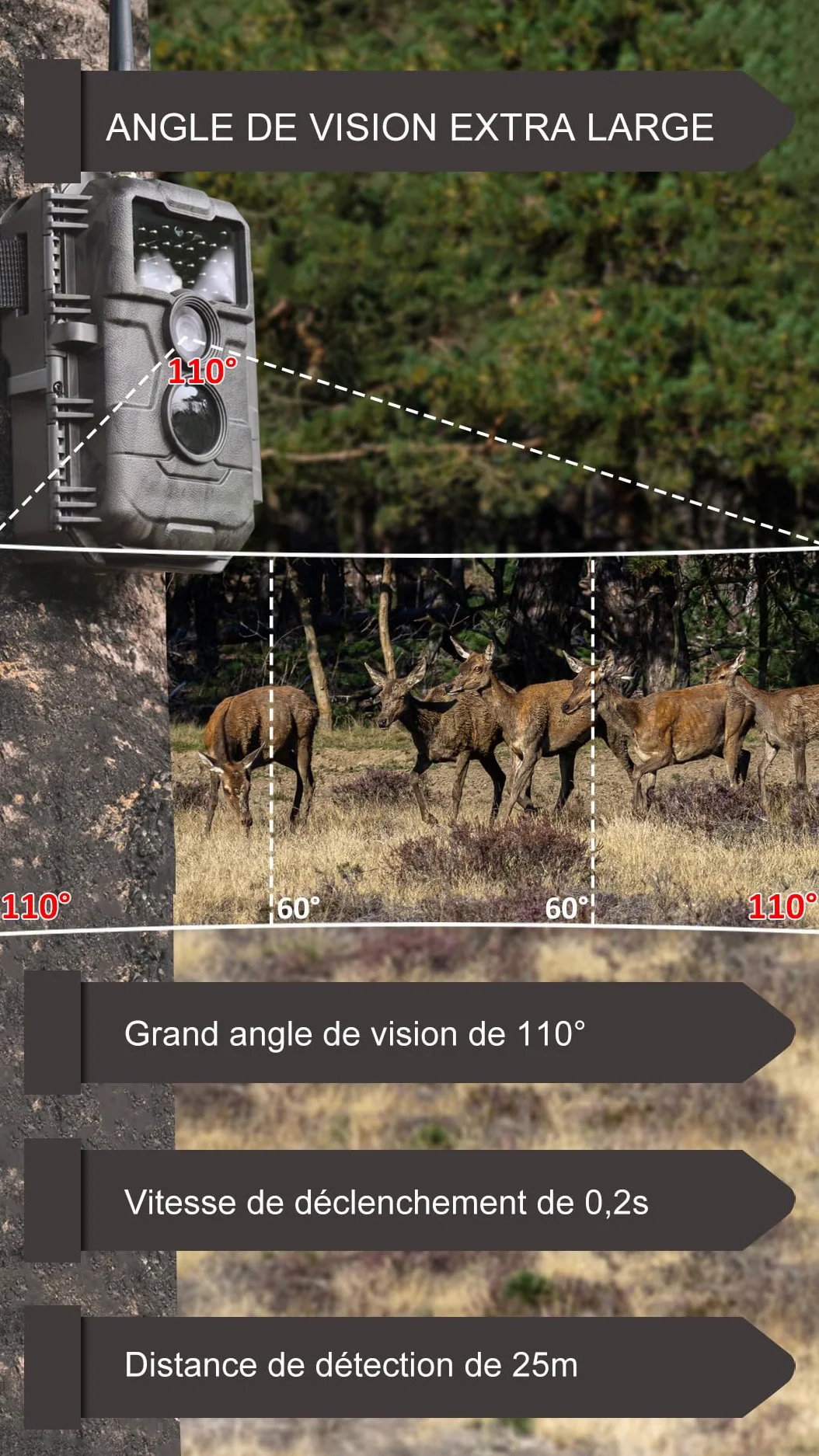 GardePro E6P Caméra de Chasse, WiFi, Batterie Rechargeable 8000 mAh, 64MP 1296P, Caméra E6P No Glow Infrarouge Vision Nocturne, Champ de Vision Large de 110°
