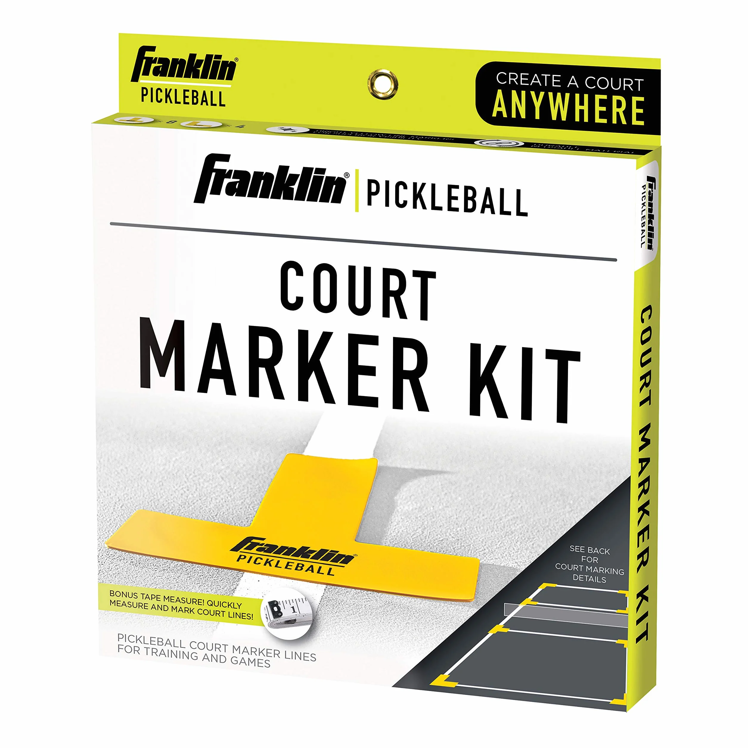 Franklin Sports Kit de marqueurs de Terrain de Pickleball – Ensemble de marquage de Lignes avec mètre Ruban