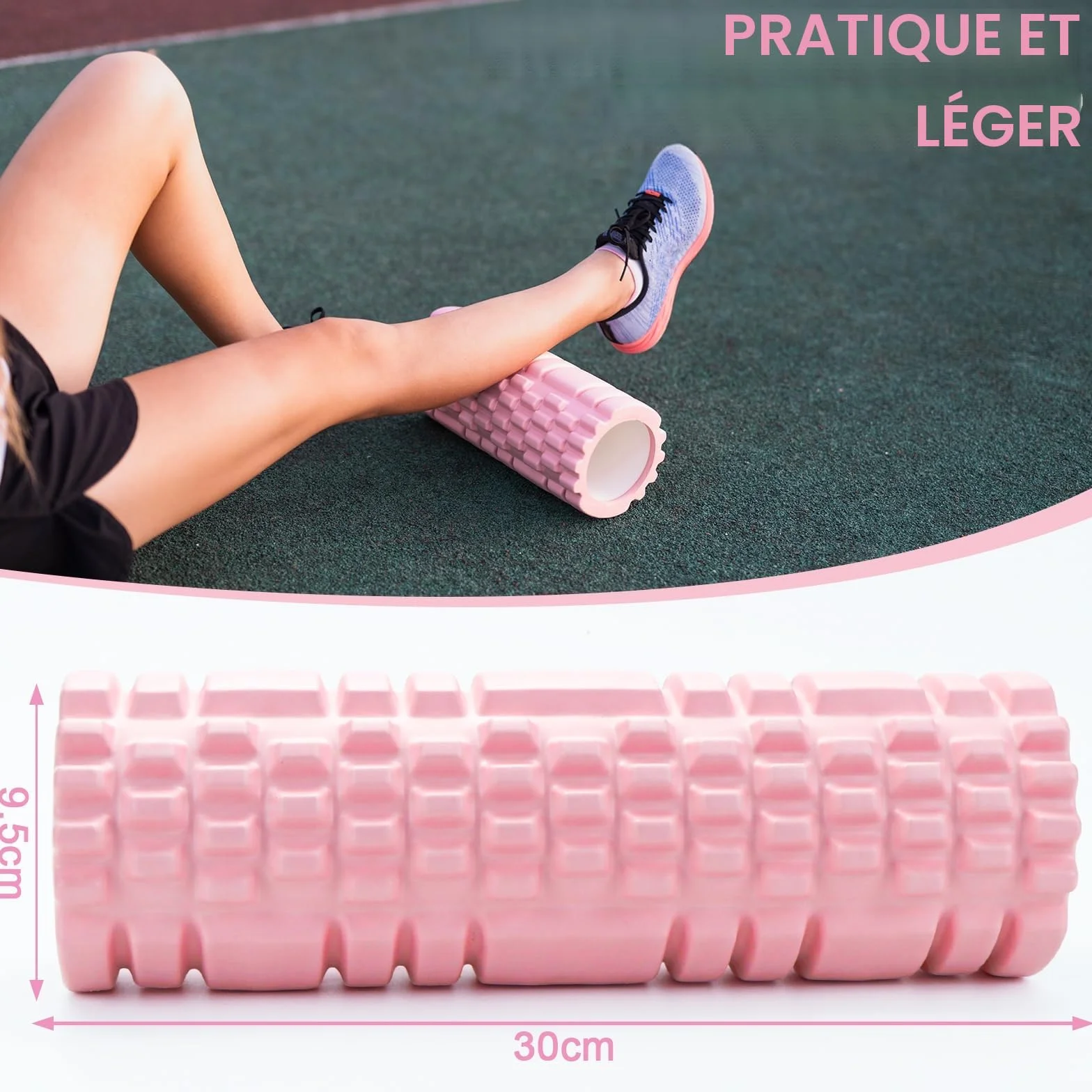 Rouleau de Massage Foam Roller Pilates Yoga Rose Mousse Multifonction Renforcement Musculaire Fitness Massage Fascias Maison Gymnase