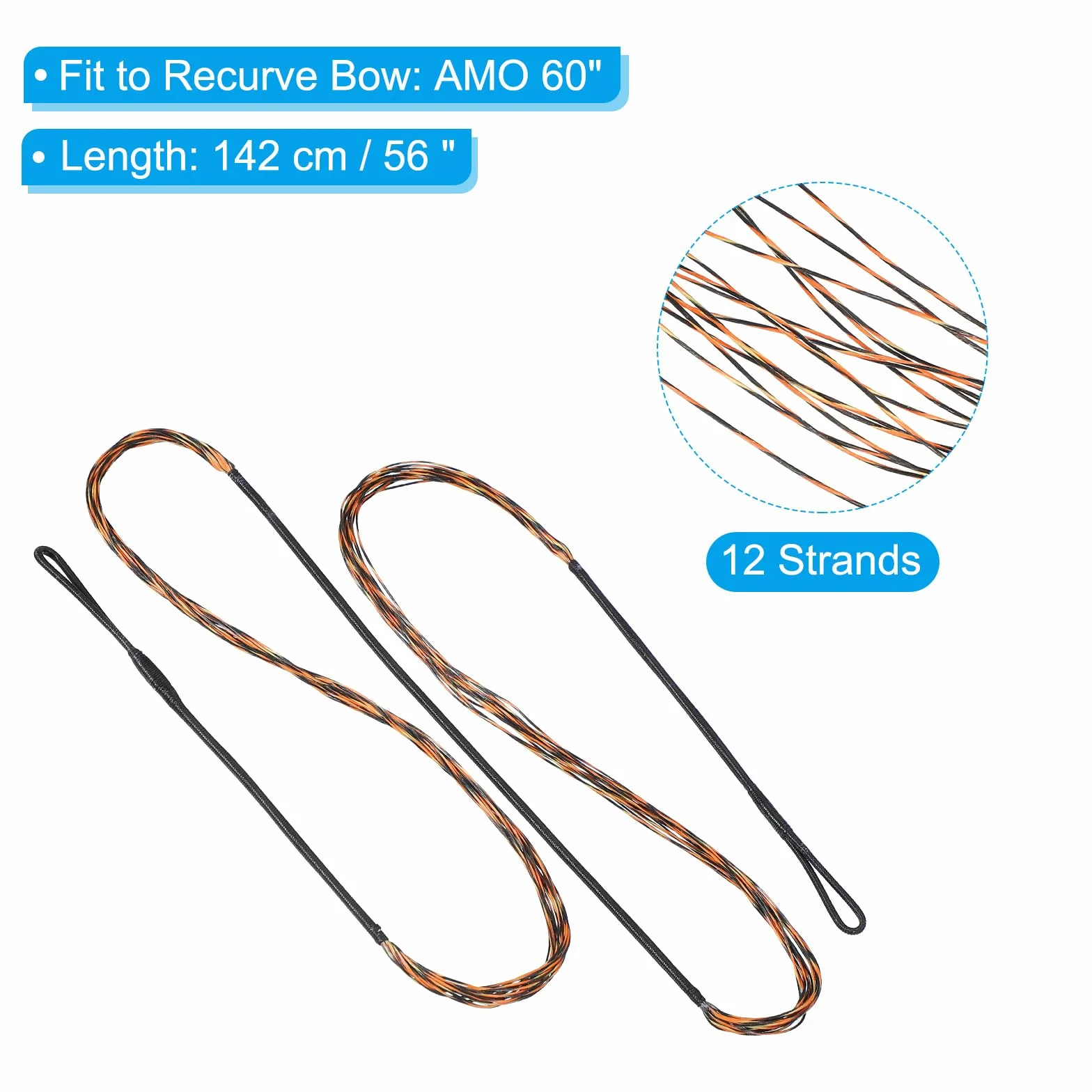 PATIKIL Remplacement de Corde d'arc 12 brins AMO 60" avec 2 pièces de nocks en Laiton et protège-Doigts en Silicone, Noir-Marron