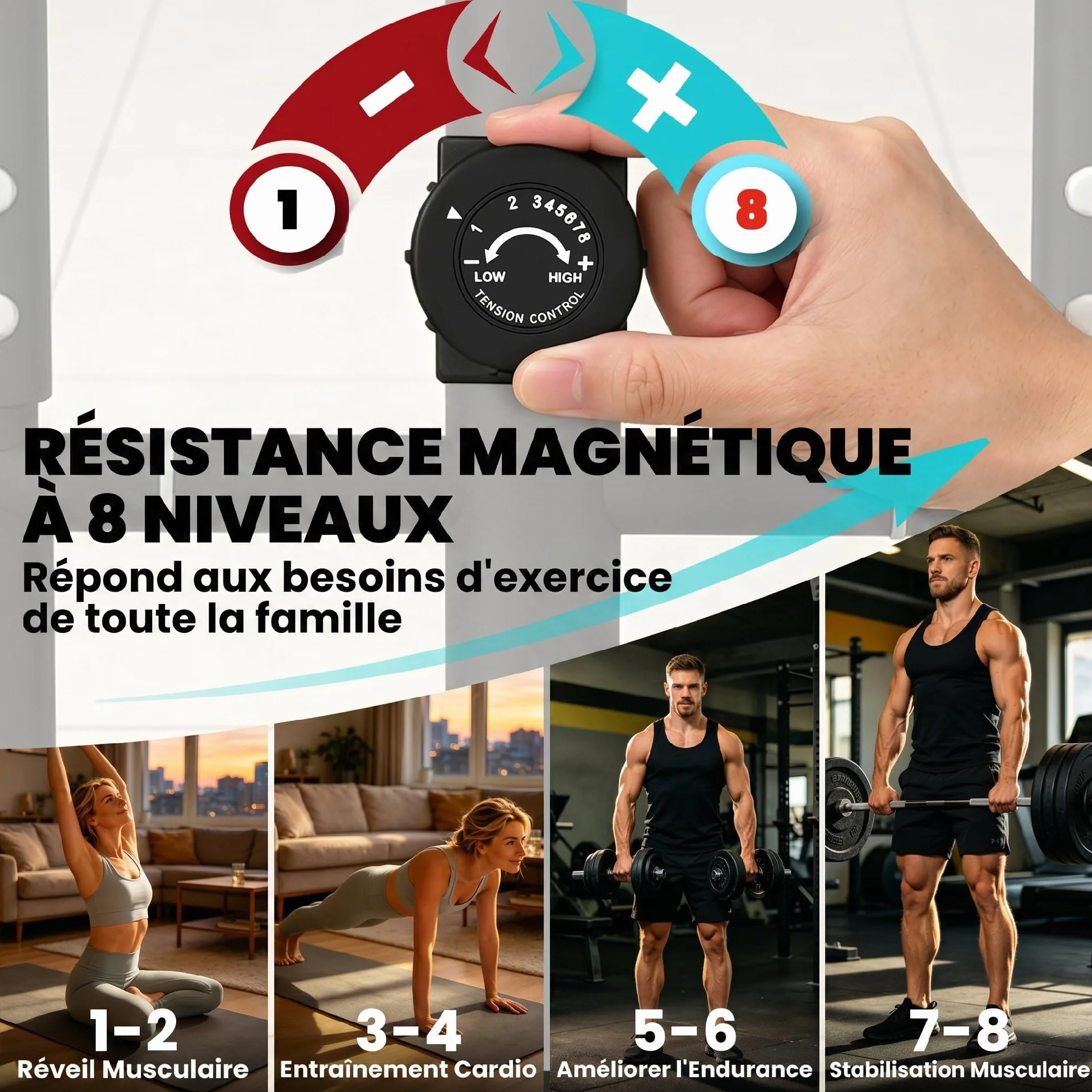 SPORTNOW Vélo Elliptique Magnétique avec Écran LCD, Résistance 8 Niveaux, Capteur Pouls, Bluetooth, Charge 120 kg, Gris