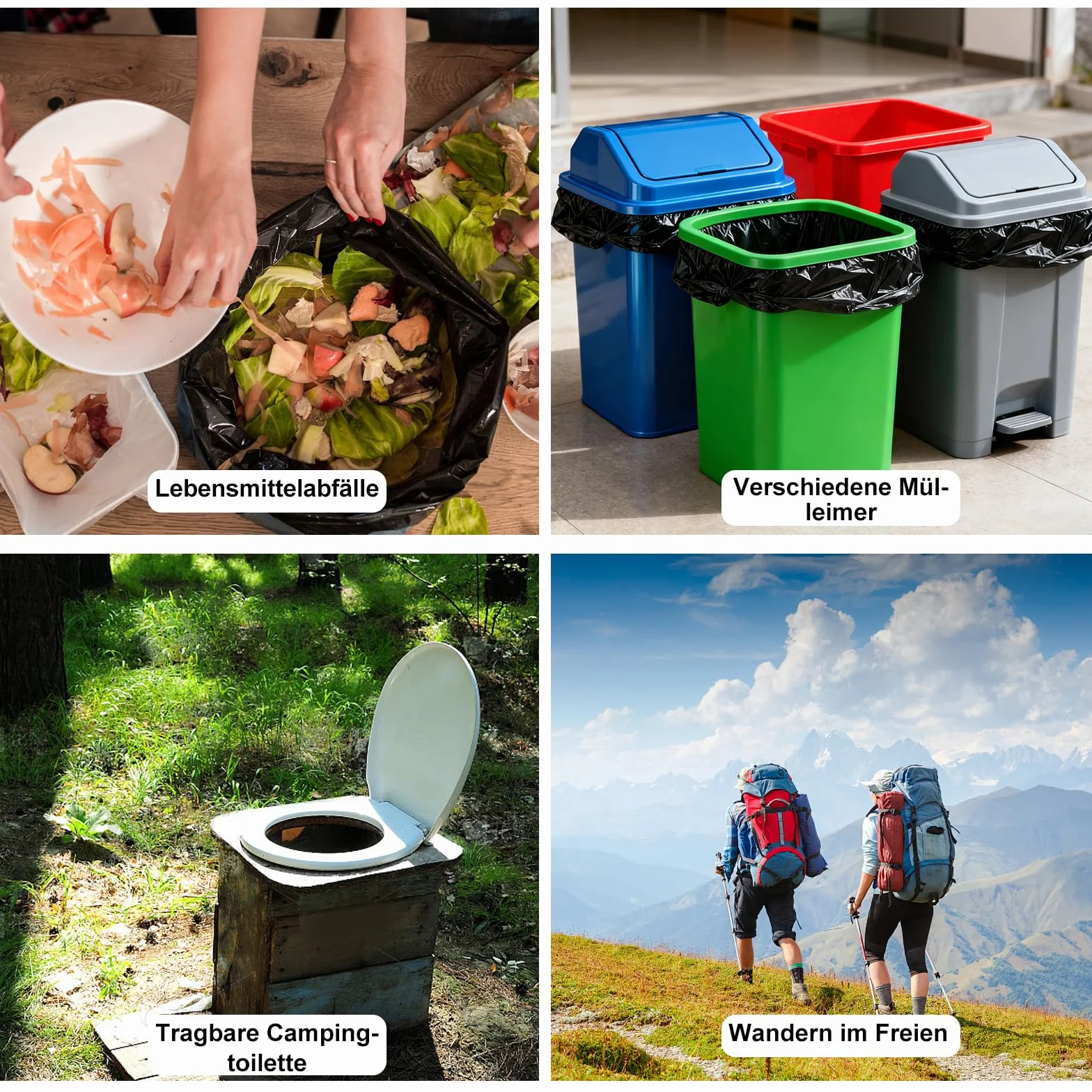 Sacs de toilette de camping biodégradables 30 L noirs étanches extra épais lot de 100