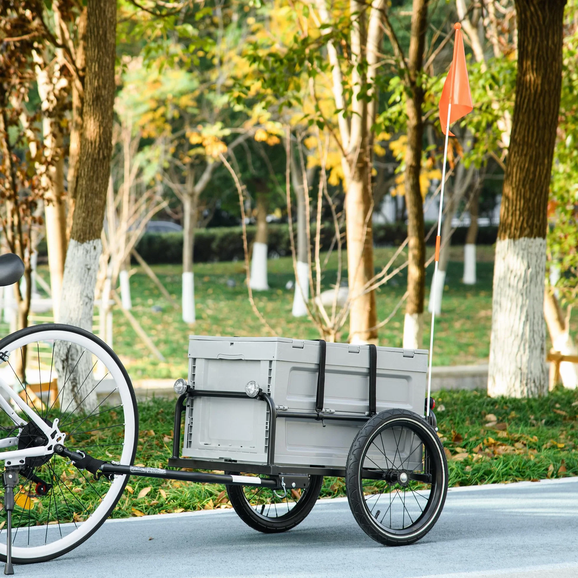 HOMCOM Remorque Chariot à vélo 65L Pliable Amovible Coffre de Rangement 40KG Gris