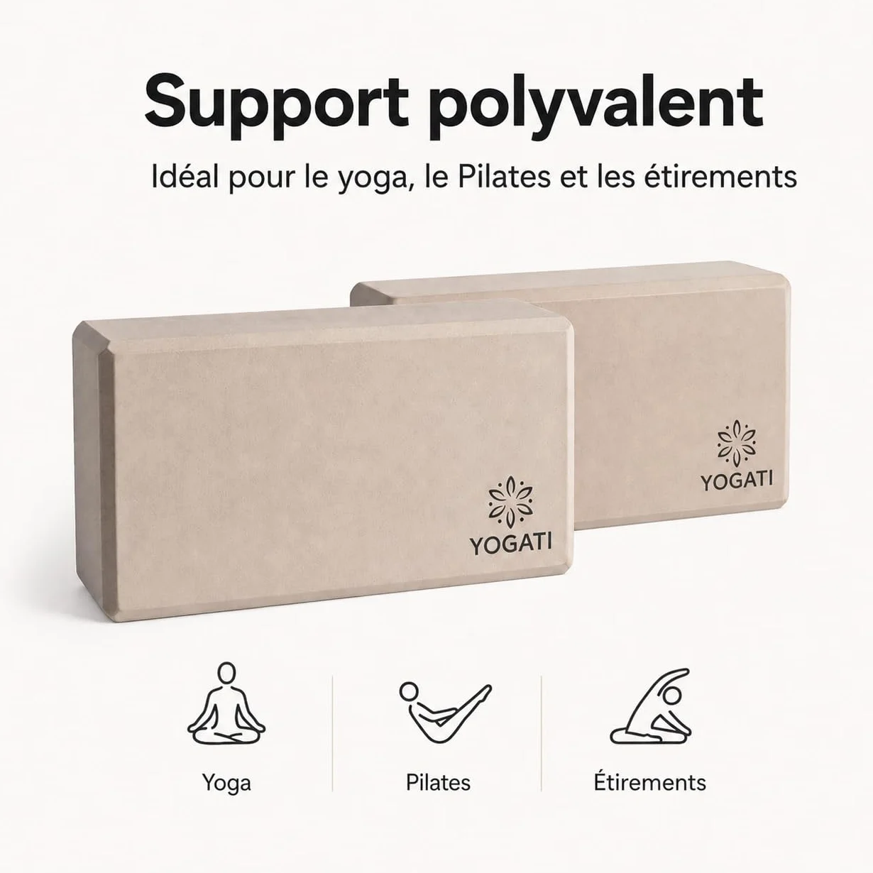 YOGATI Blocs de Yoga en Mousse EVA lot de 2 22x12x7.5 cm Antidérapant pour Pilates Fitness