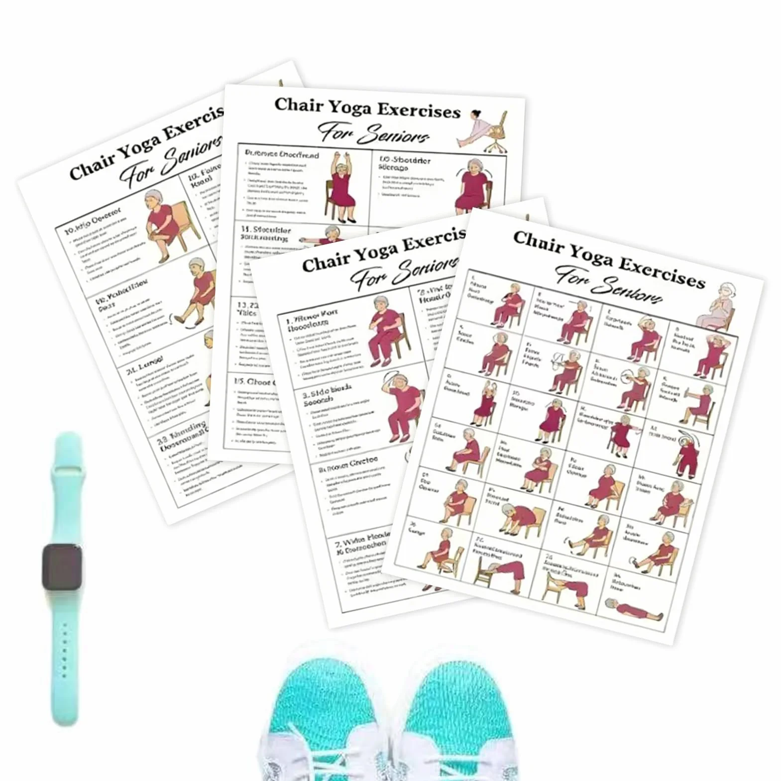 Poster de yoga sur chaise, routines organisées, 5 défis de 30 jours, tableaux d'exercices laminés, affiche d'entraînement de yoga pour personnes âgées