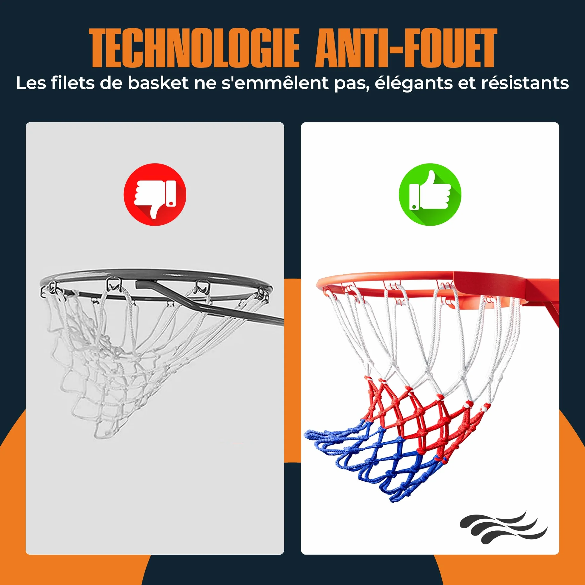 Filet basket en Polyester 2 Pièces, Résistant à la Pluie et au Soleil, Amovible 12 Boucles