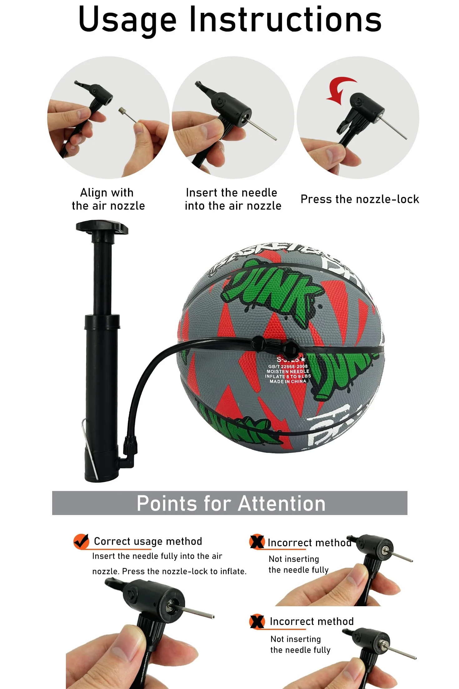 Senston Ballon de Basket Taille 7 avec Pompe, Basketball Intérieur/Extérieur