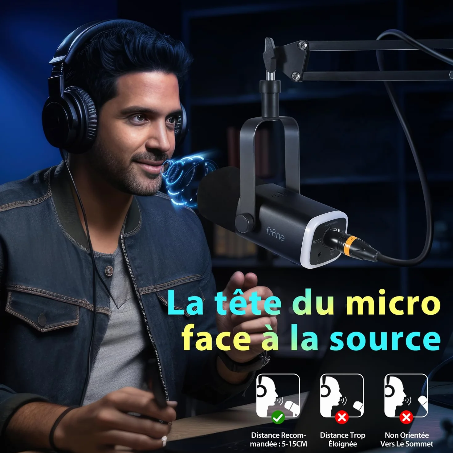 FIFINE USB/XLR Streaming Micro Gaming PC PS4 PS5, RGB Cardioïde Dynamique Microphone avec Support, pour Mixer Cartes Son, Podcasting, Enregistrement Vocal