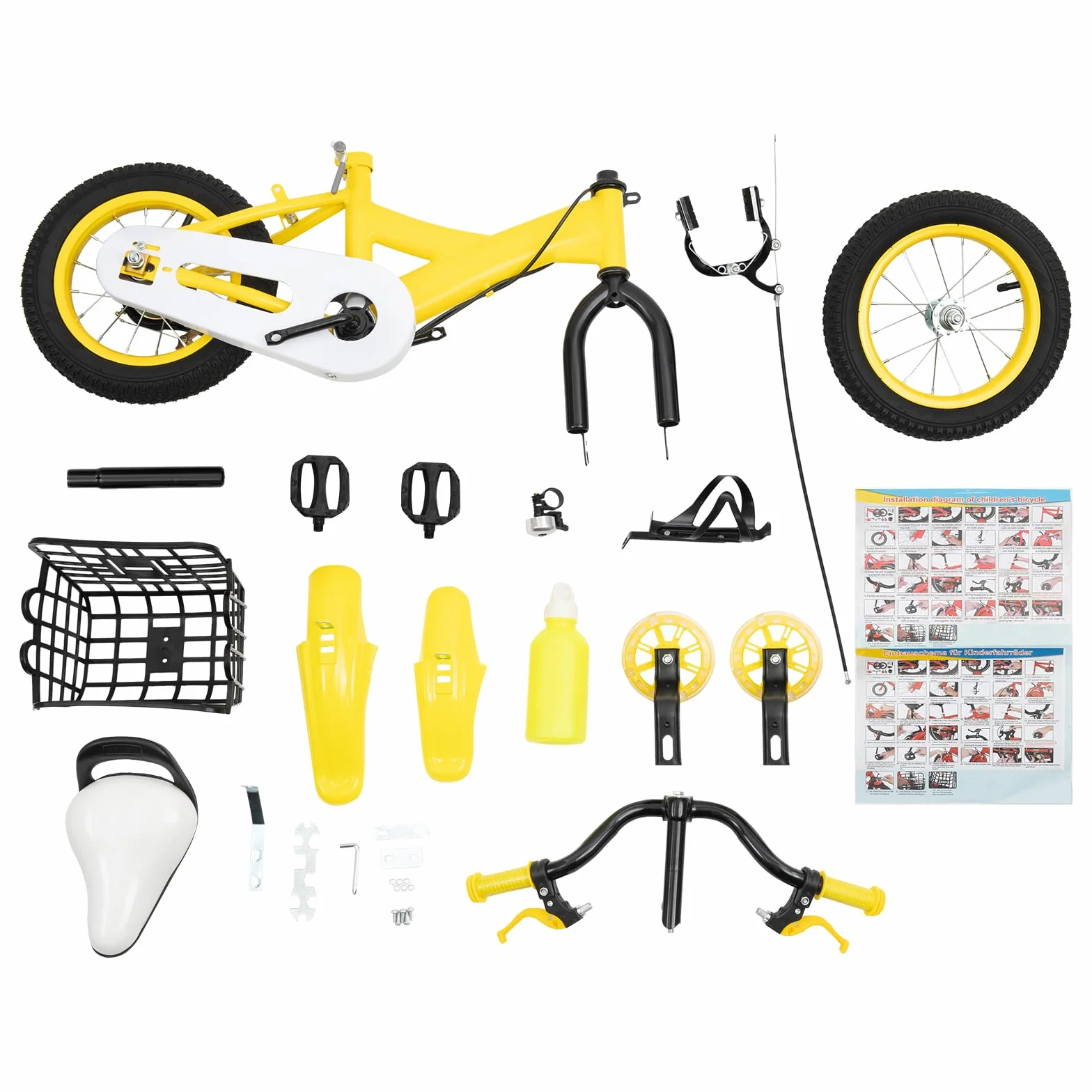 Vélo enfant 12 pouces avec roues stabilisatrices, selle réglable, garçons filles 2-5 ans